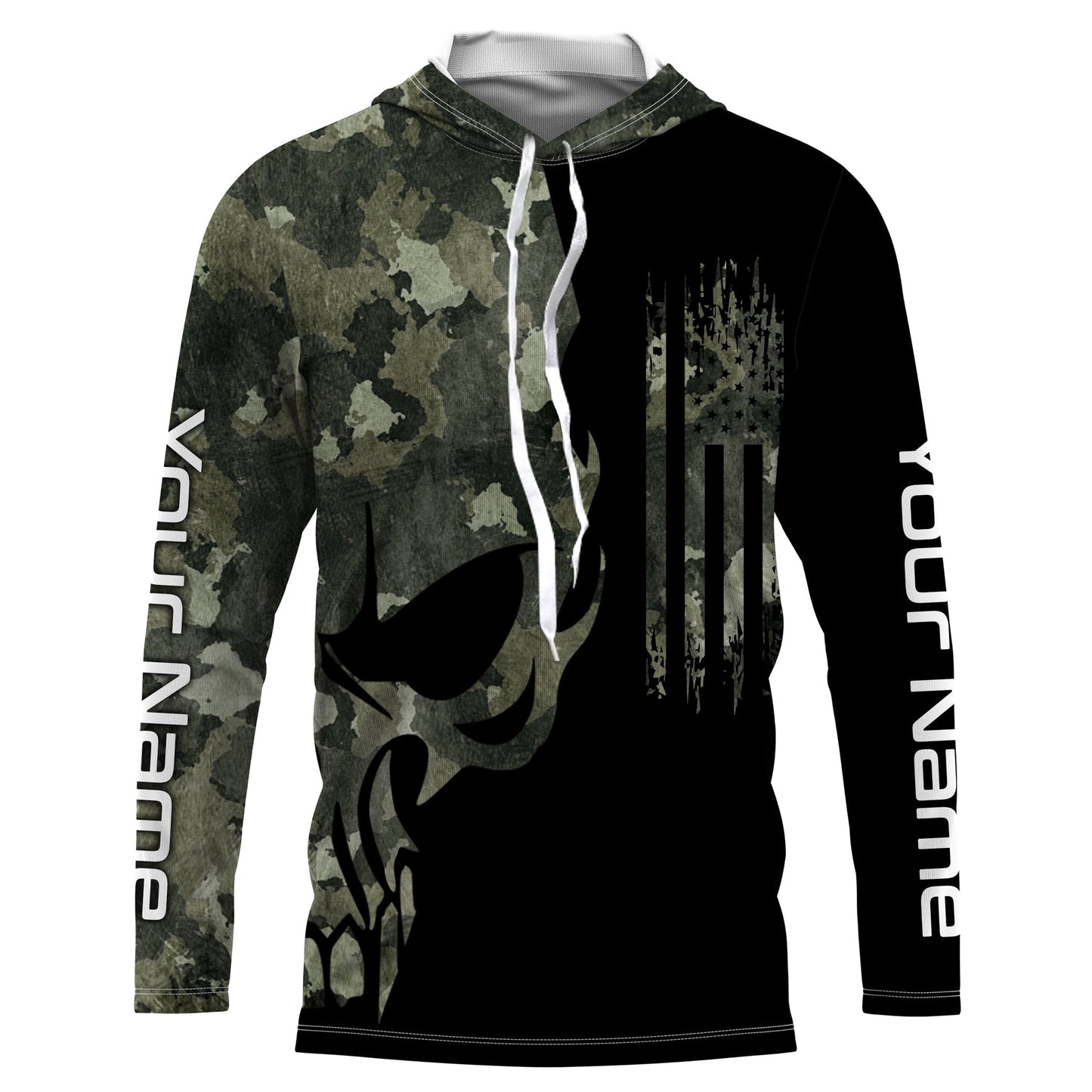 Frenzidea Halloween Fish Reaper American Flag Custom Long Sleeve