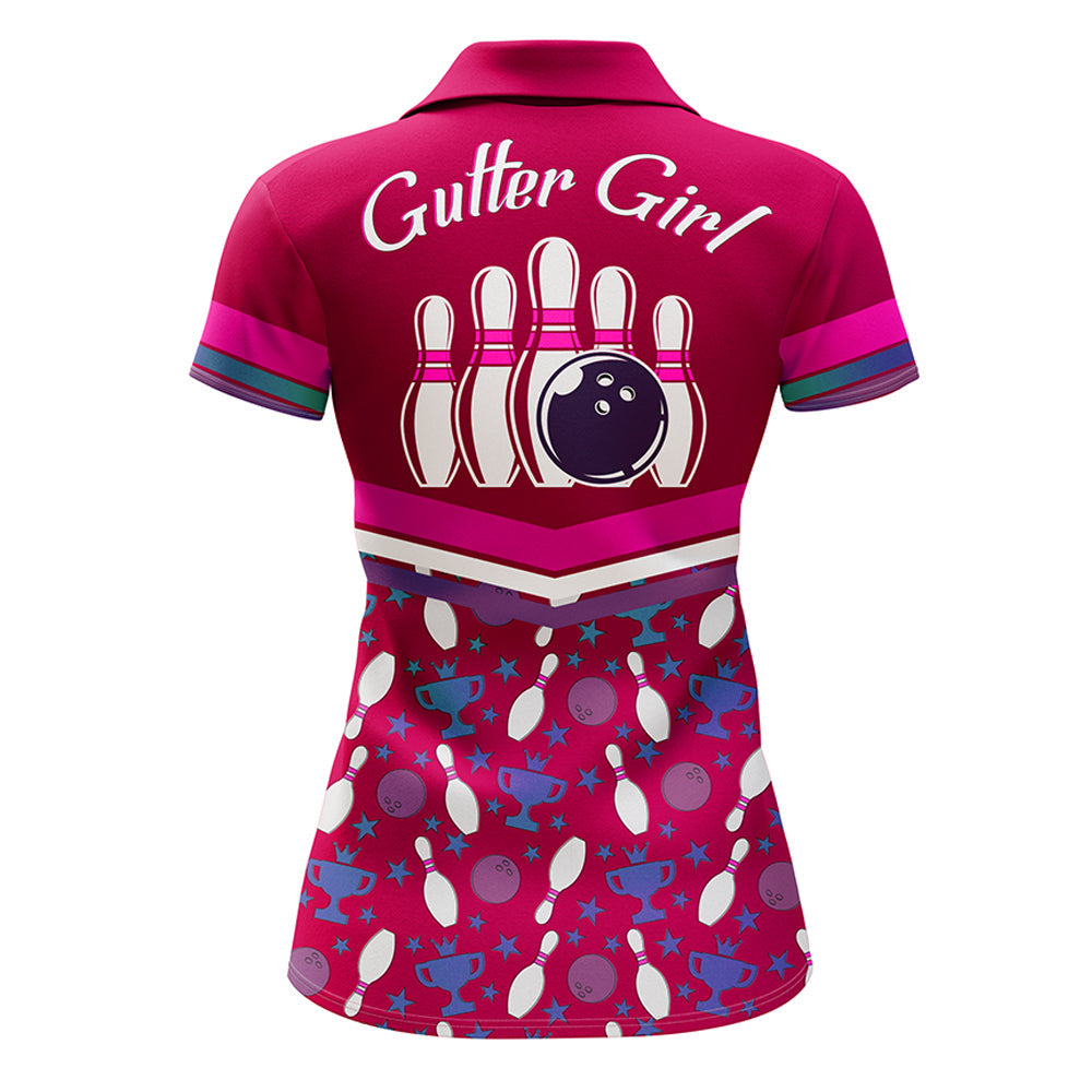 Frenzidea Bowling Gutter Girl Pink Premium Customized Name 3D Shirt For Women