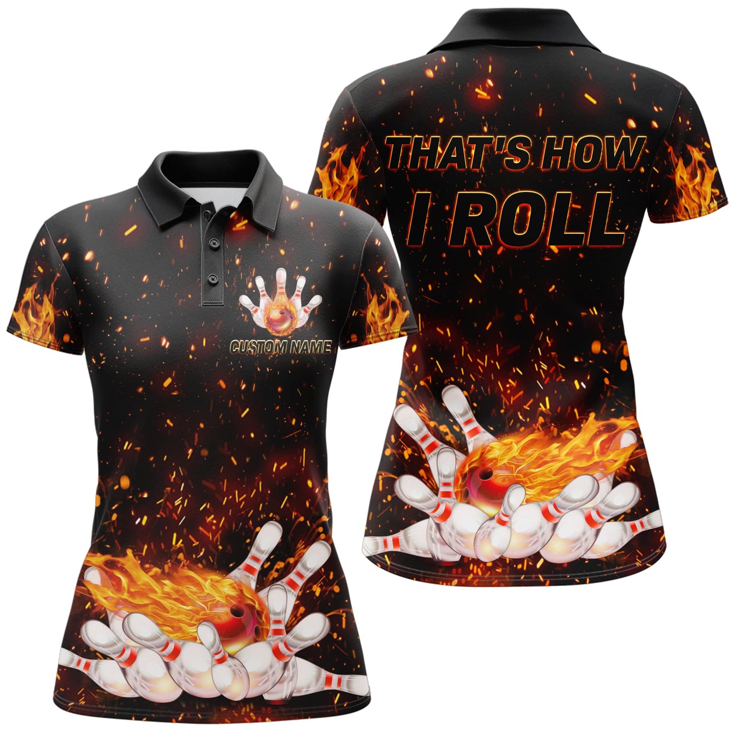 Frenzideas Fire Bowling Ball That's How I Roll Customized Name All Over Printed Shirt For Women