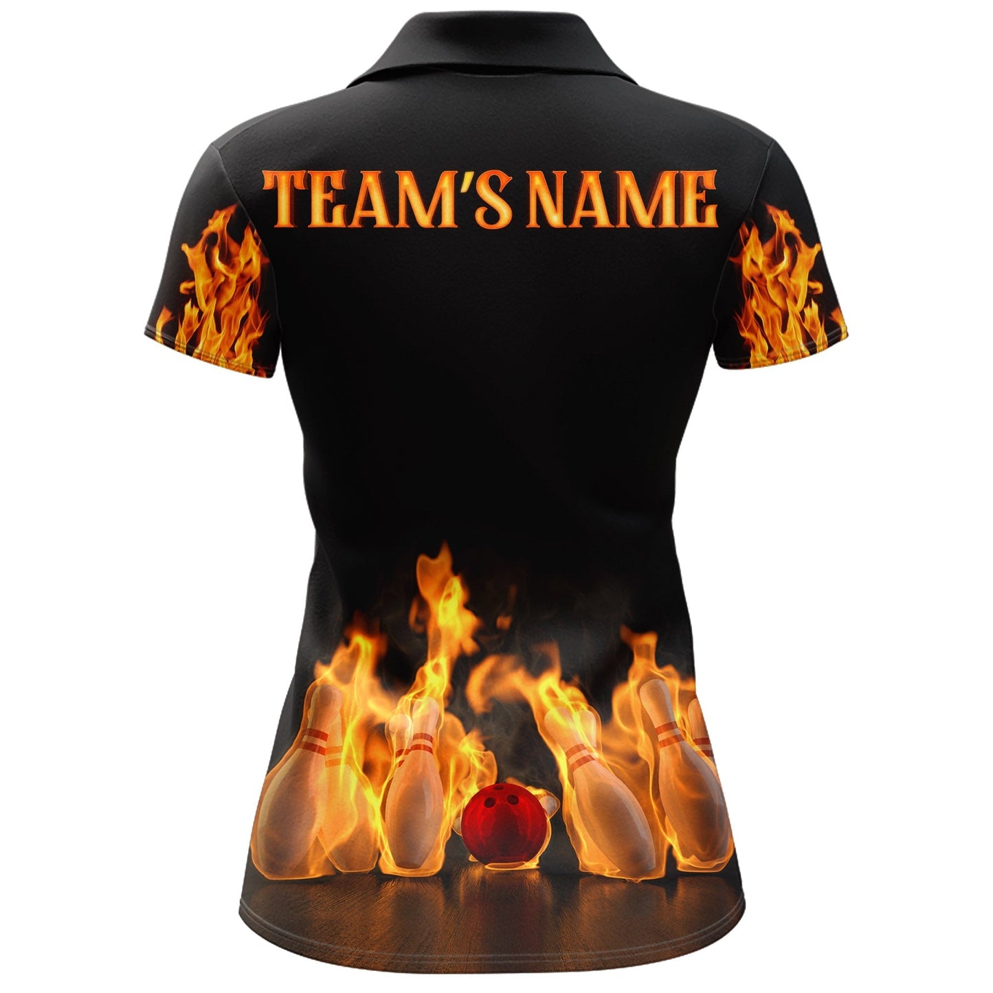 Frenzideas Black Flame Bowling Classic Personalized All Over Printed Shirt For Women