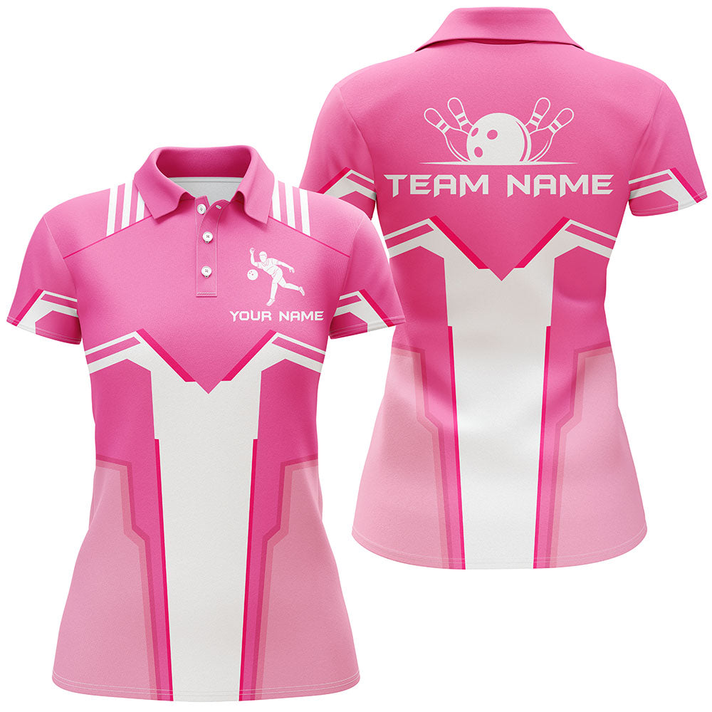 Frenzidea Pink Bowling Premium Customized Name 3D Shirt For Women