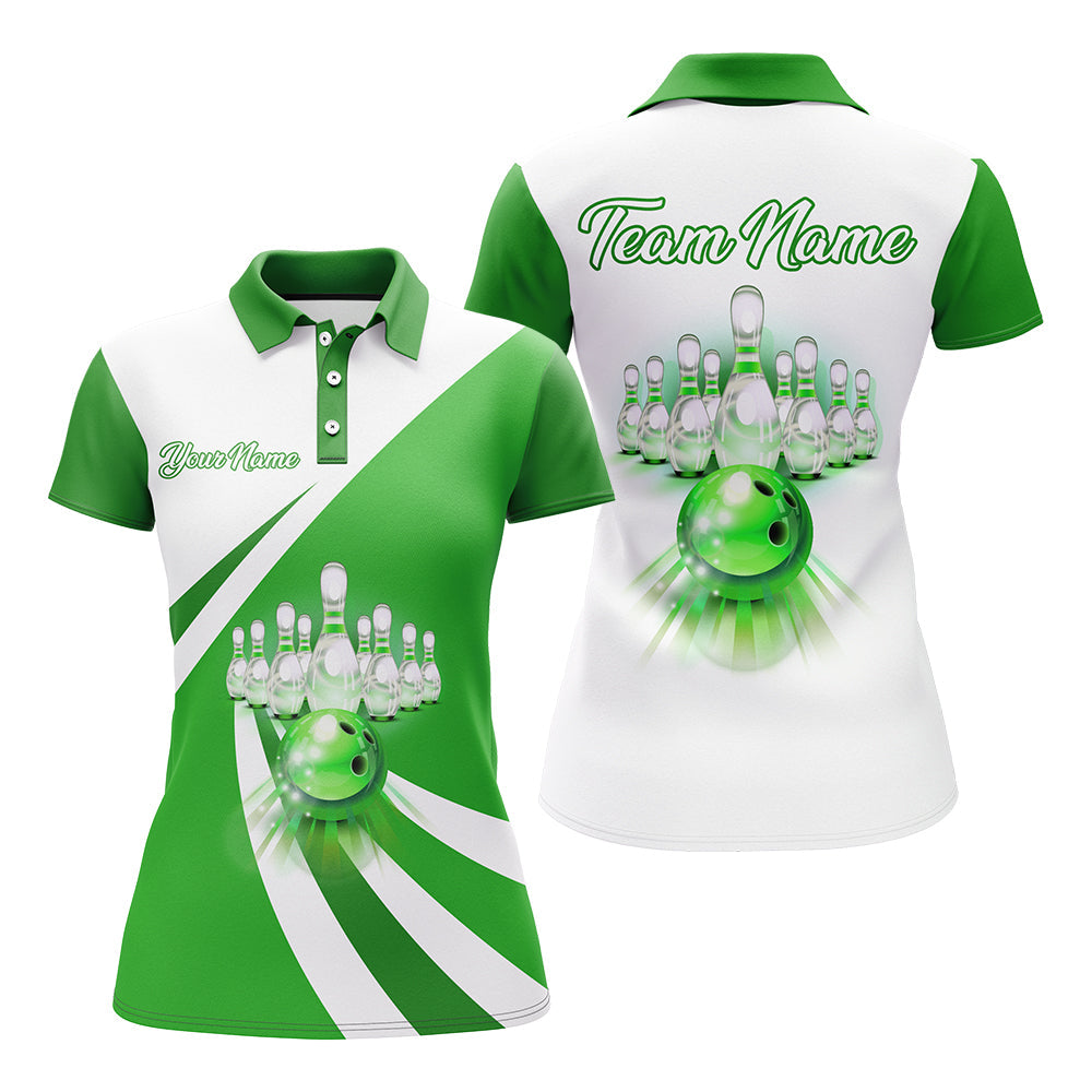Frenzideas Green Ladies Bowling Premium Customized Name 3D Shirt For Women