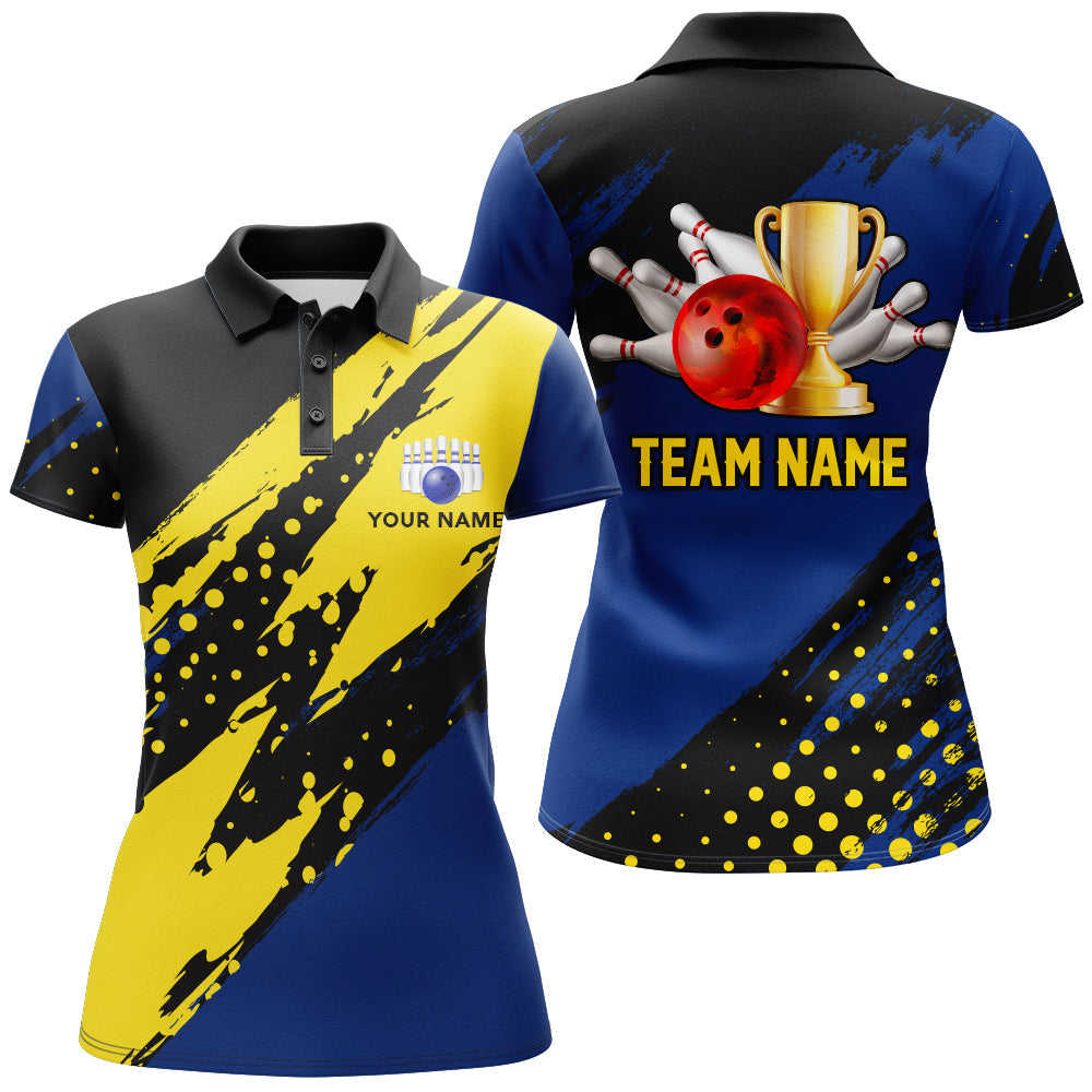 Frenzideas Black & Blue Bowling Pattern Premium Customized Name 3D Shirt For Women