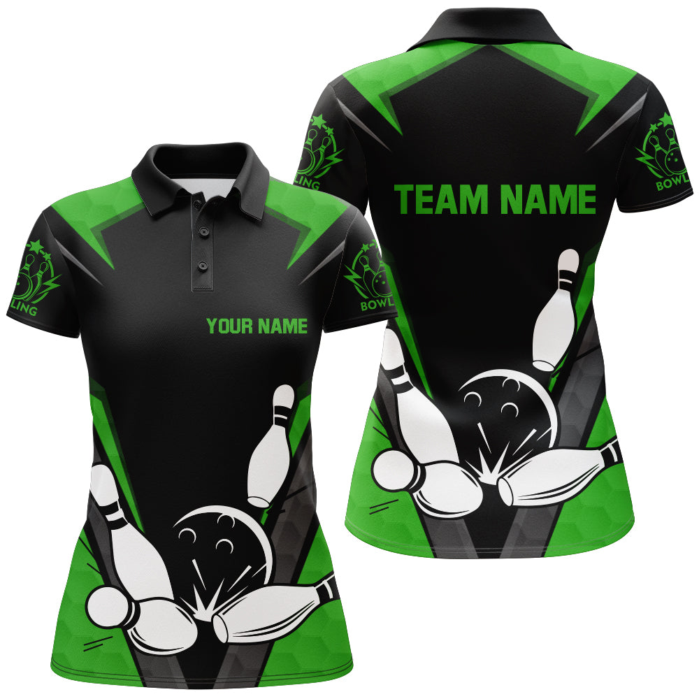 Frenzideas Black & Green Bowling Classic Personalized All Over Printed Shirt For Women