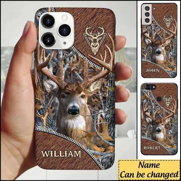 Frenzidea Deer Hunting Leather Parttern Personalized Name Phone Case