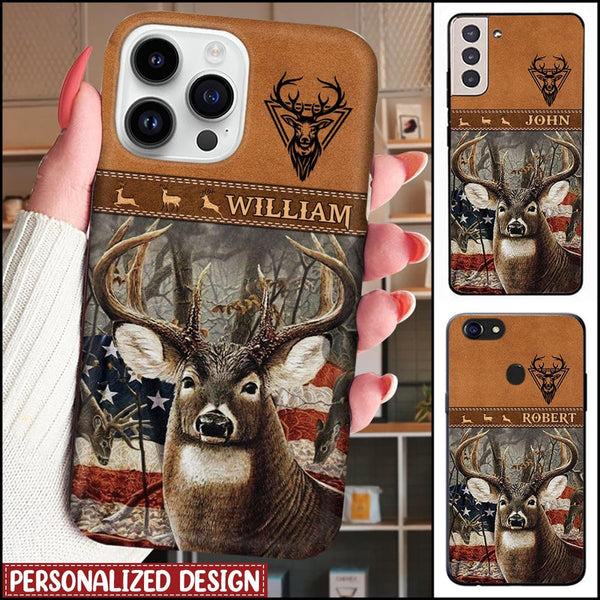 Frenzidea Deer Brown Leather Pattern Personalized Name Phone Case