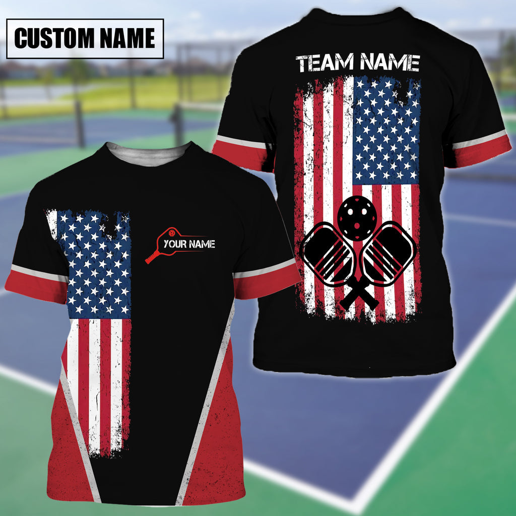 Frenzidea Pickleball US Flag Personalized Name, Team Name Unisex Shirt