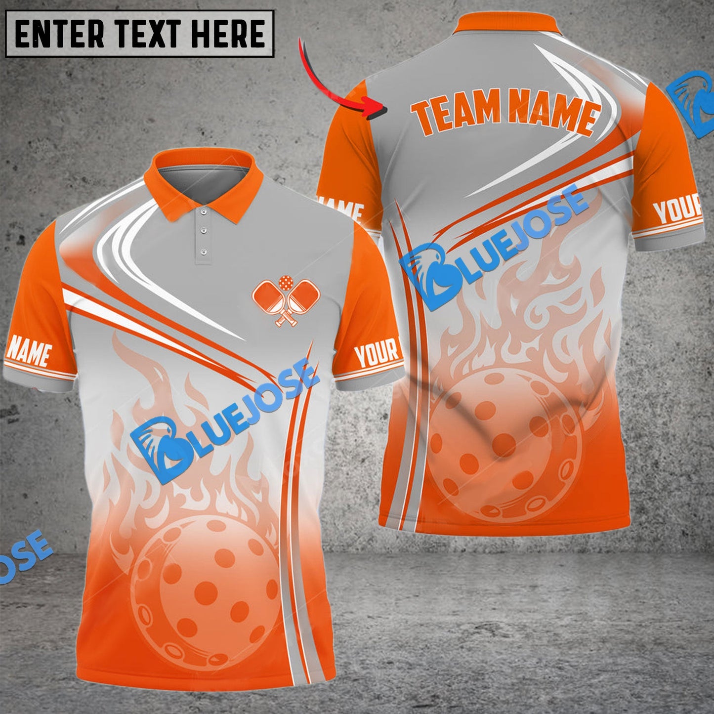 Frenzidea Pickleball Orange Flame Personalized Name, Team Name Unisex Shirt