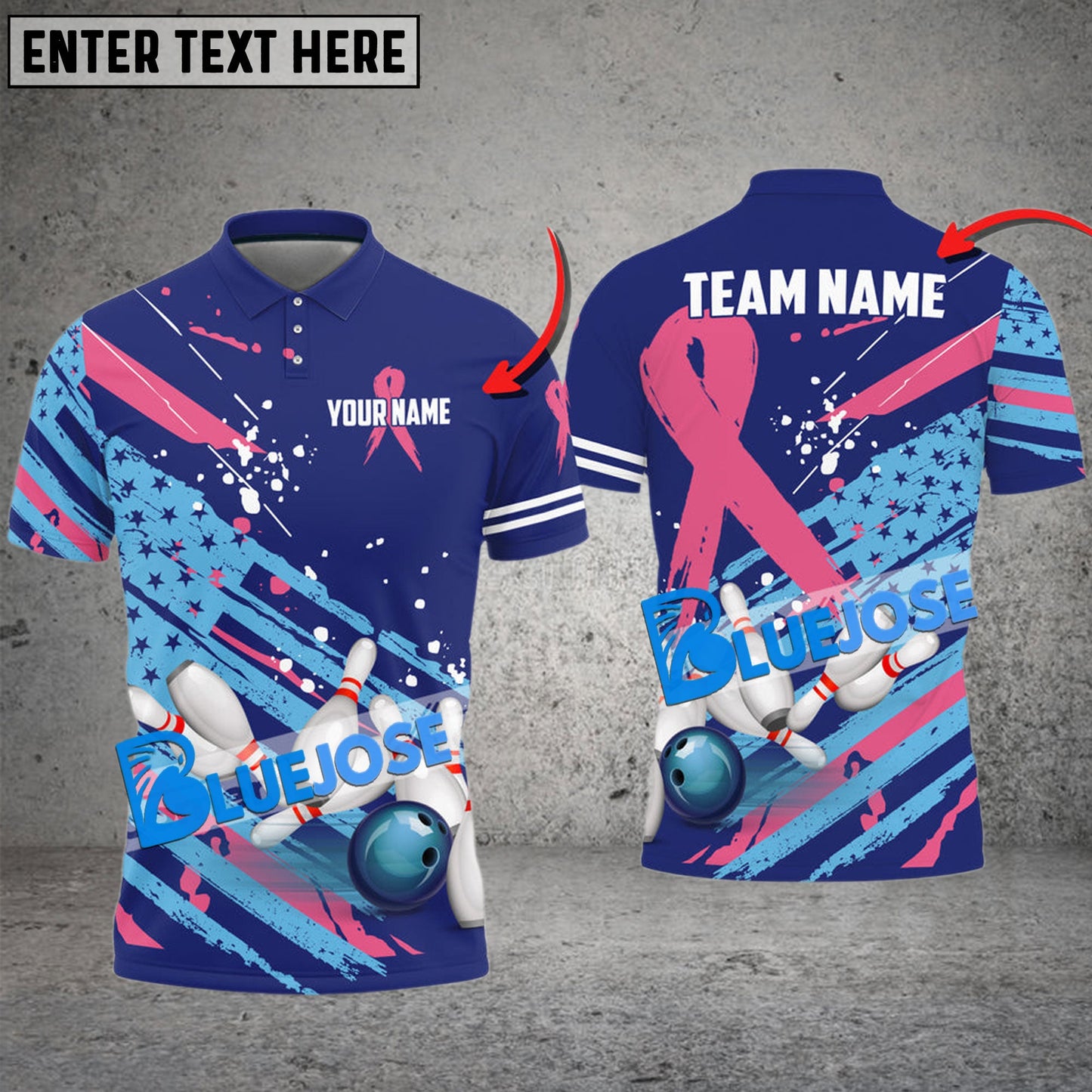Frenzideas Bowling Pink Ribbon American Flag Pattern Customized Name, Team Name 3D Shirt