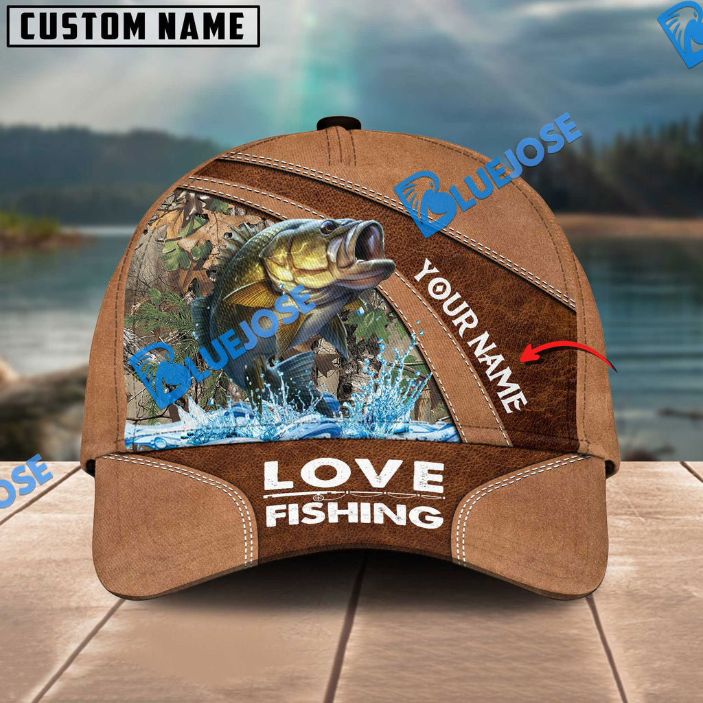 Frenzidea Personalized Large Mouth Bass Fishing Leather Pattern Classic 3D Cap