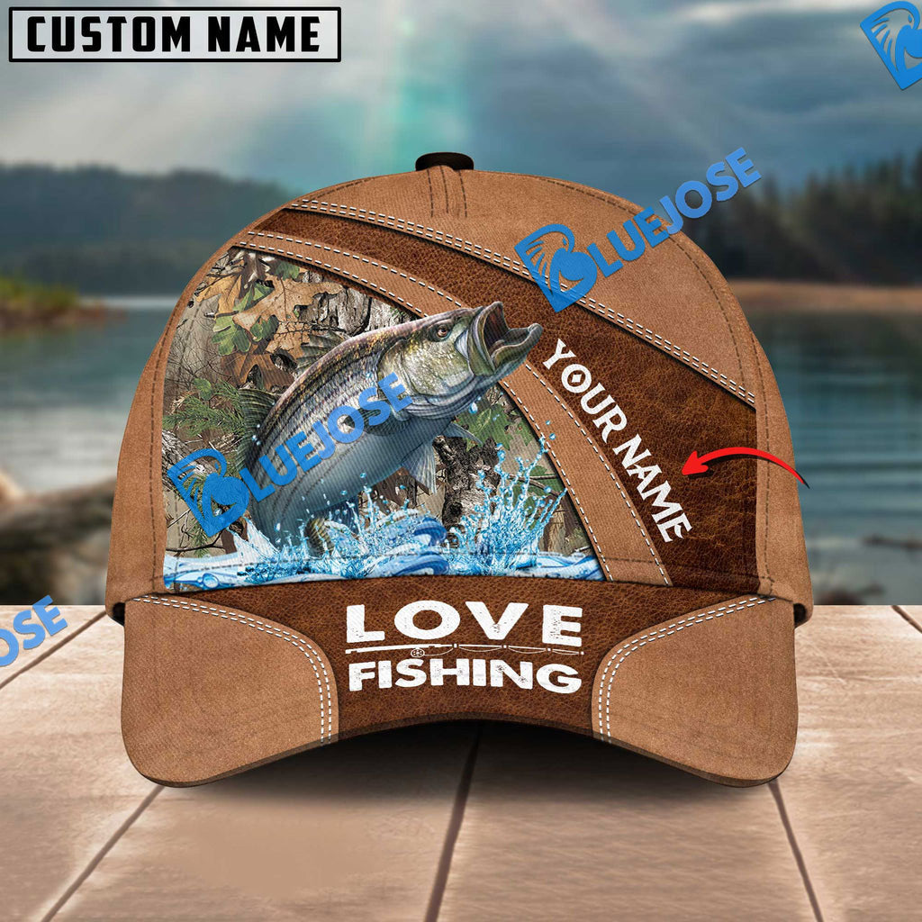 Frenzidea Personalized Striped Bass Fishing Leather Pattern Classic 3D Cap