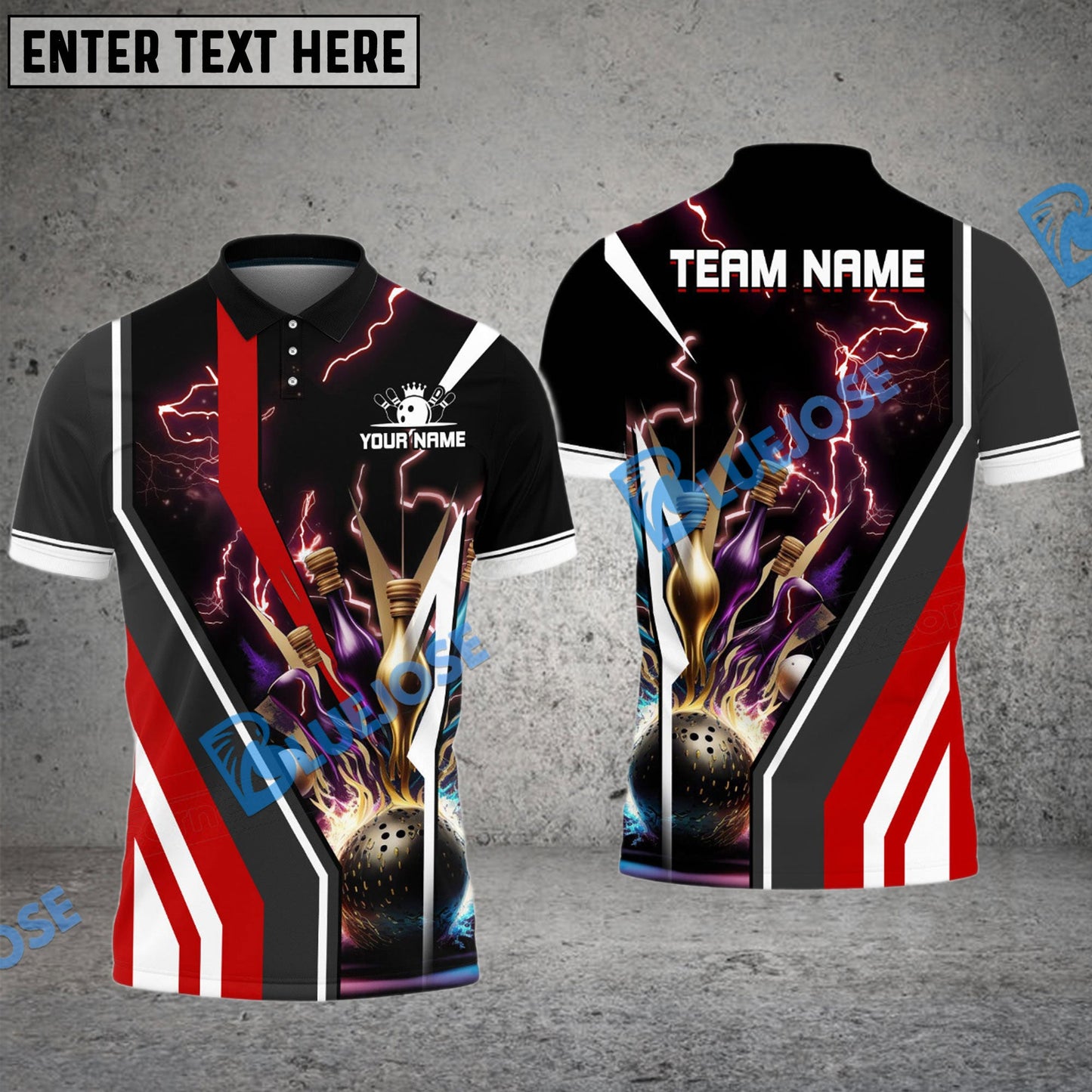 Frenzideas Bowling And Pins Electro Strike Multicolor Customized Name 3D Shirt ( 4 Colors )