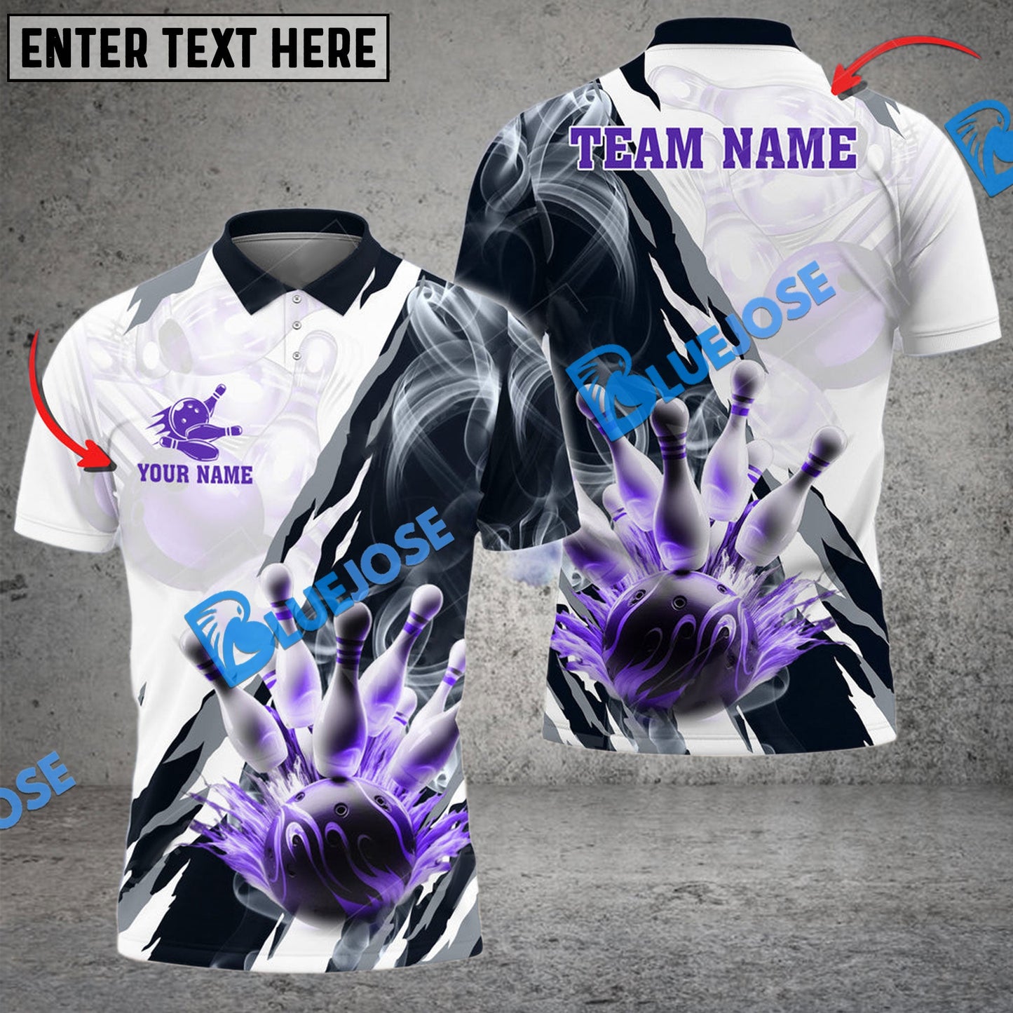 Frenzideas Bowling And Pins Smoke Paint Pattern Multicolor Customized Name 3D Shirt ( 4 Colors )