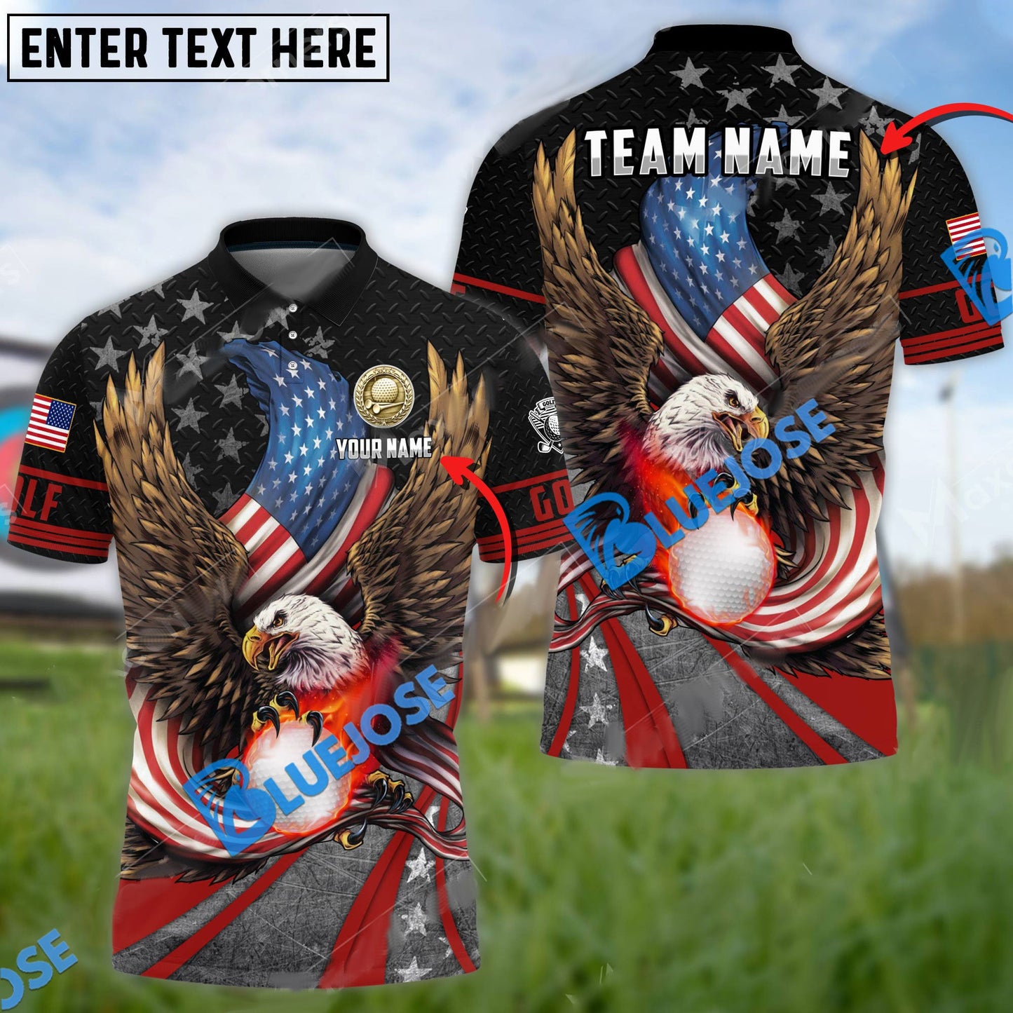 Frenzidea Premium Eagle US Veteran Golf Customized Name, Team Name 3D Shirts