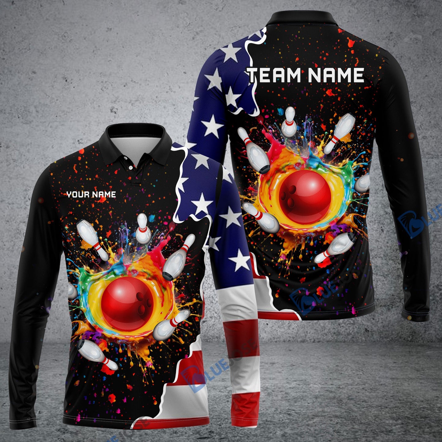 Frenzideas Bowling And Pins Colorful Paint Flag Personalized Name Team Name 3D Shirt