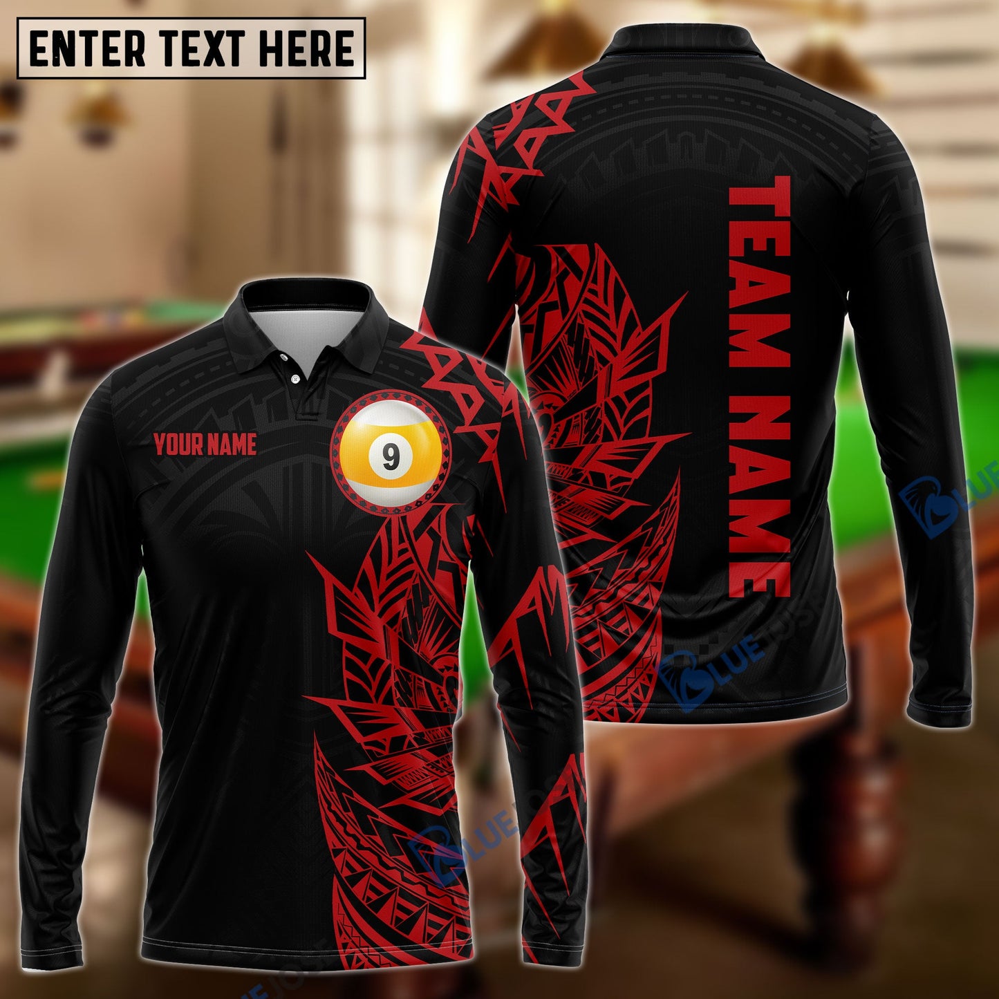 Frenzidea Billiards Viking Red & Black Pattern Personalized Shirt