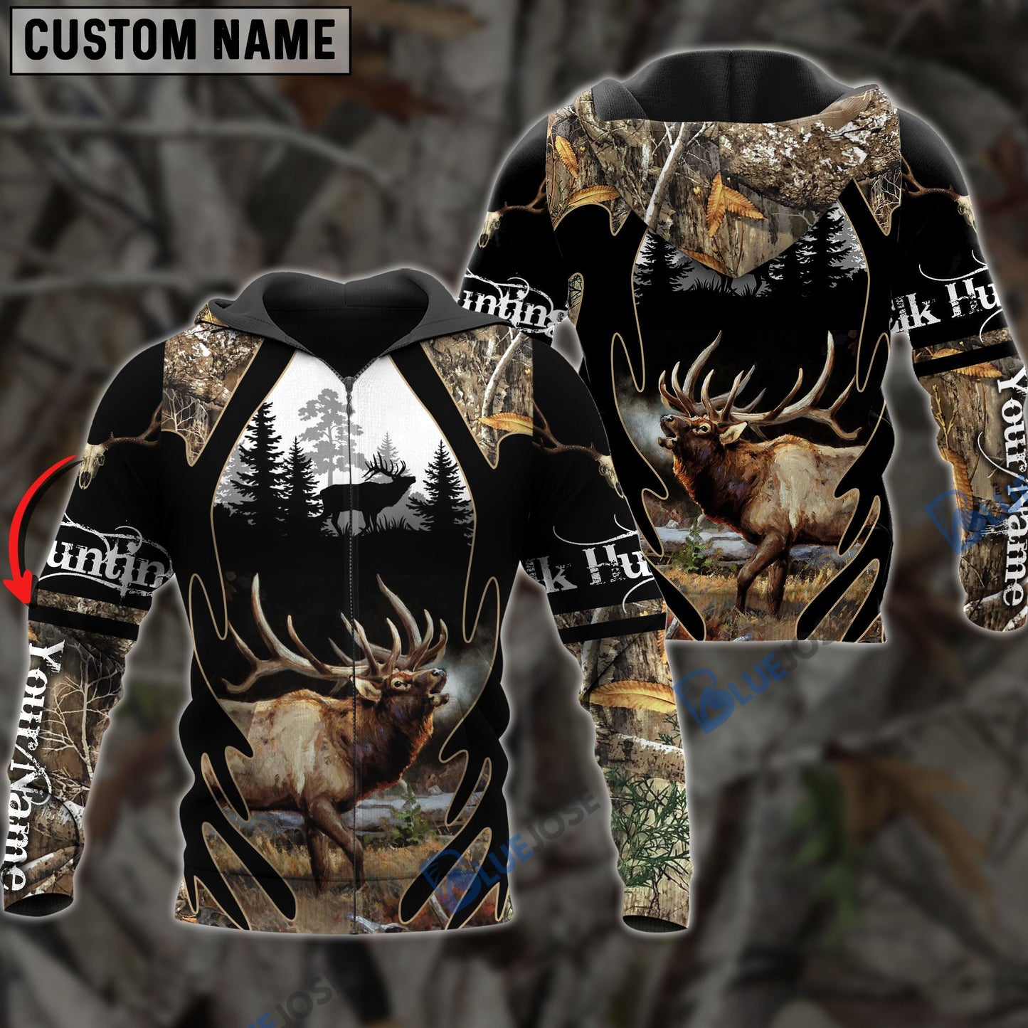 Frenzidea Customized Name Elk Hunting 3D Shirts
