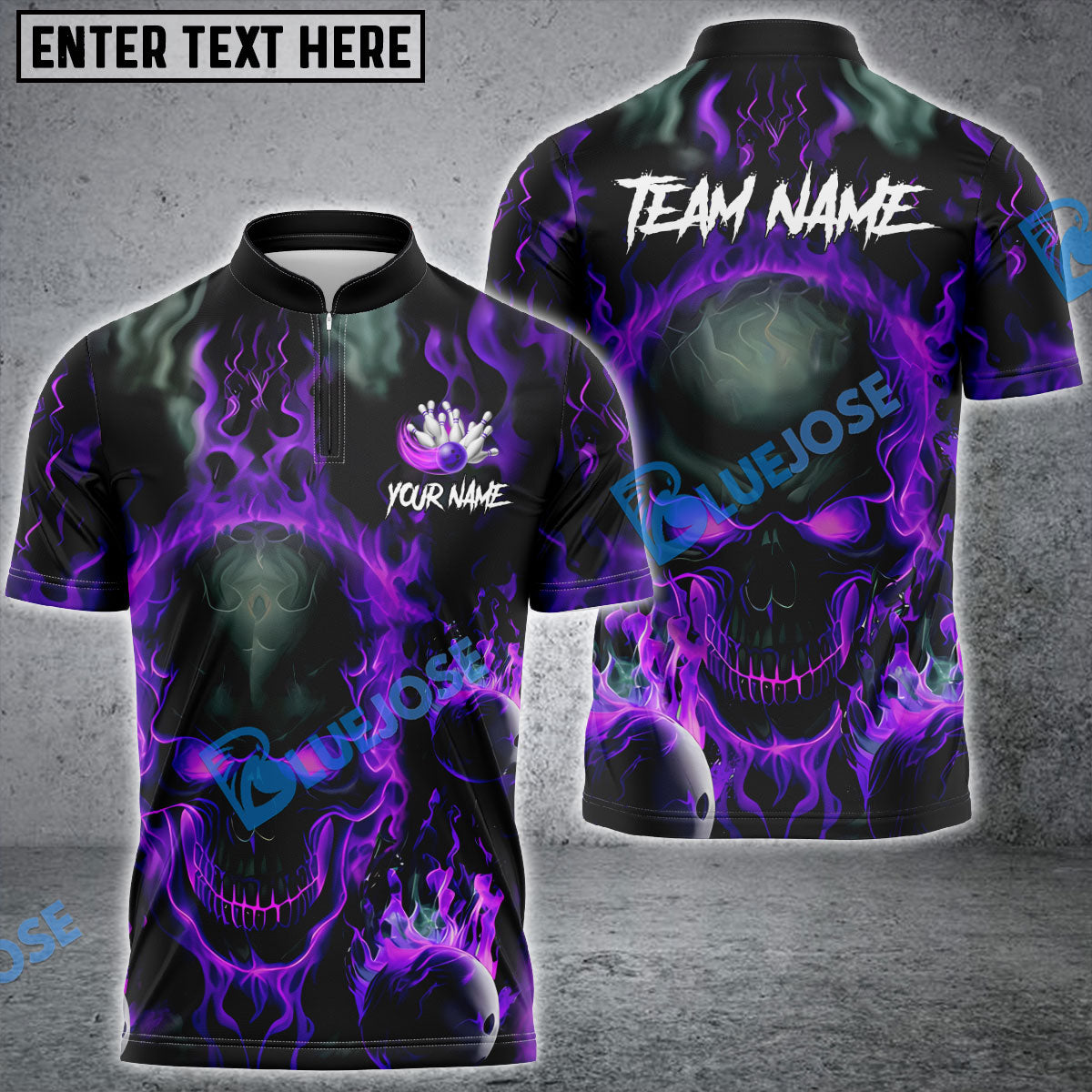 Frenzideas Bowling And Pins Flame Skull Multicolor Customized Name 3D Shirt ( 4 Colors )