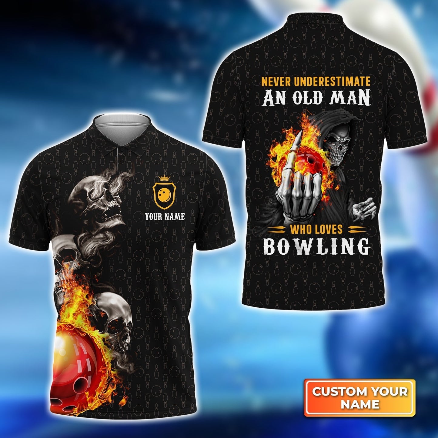 Frenzideas Bowling Skull Never Underestimate An Old Man Who Loves Bowling Customized Name 3D Shirt