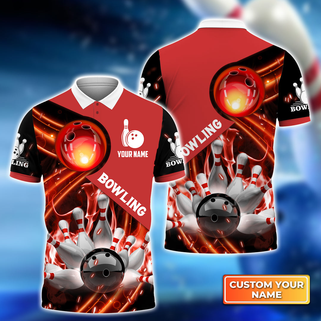 Frenzideas Bowling Ball In Fire Personalized Name Team Name 3D Shirt