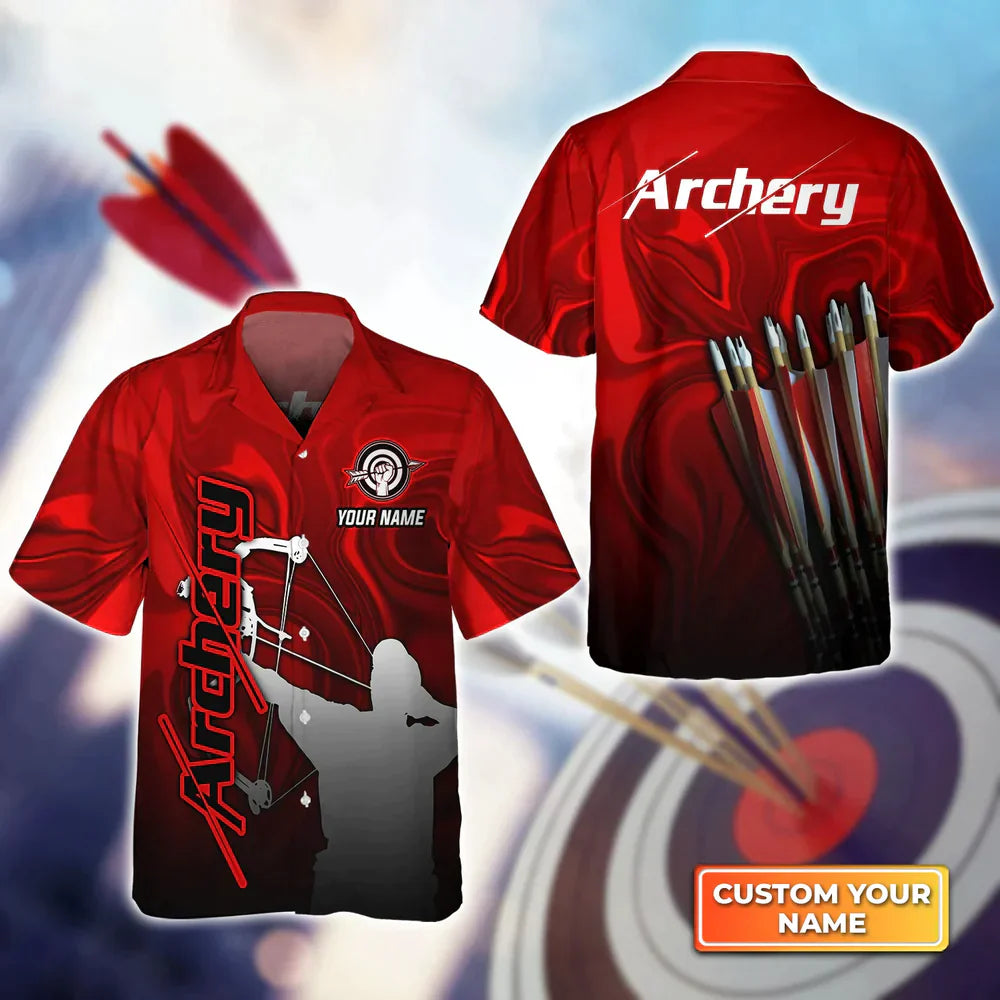 Frenzidea Red Archery Abstract Colorful Animation Personalized Name 3D Hawaiian Shirt
