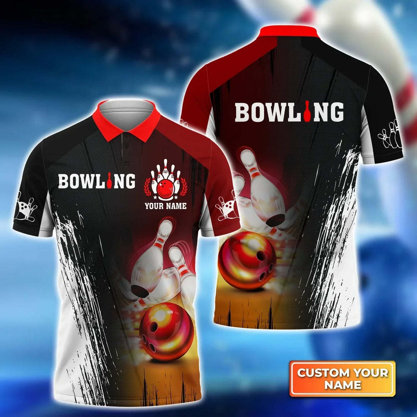 Frenzideas Black And Red Bowling Classic Customized Name 3D Shirt