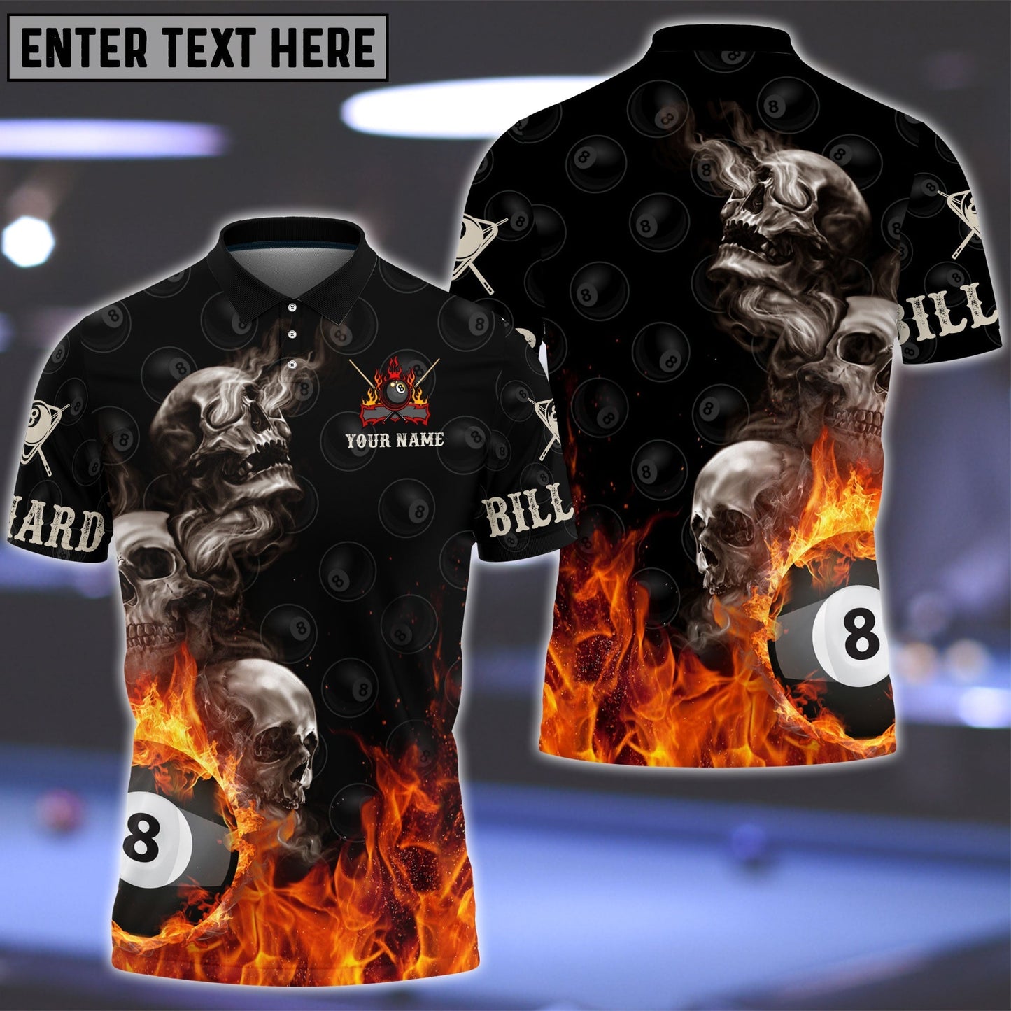 Frenzidea Skull On Fire Billiard Personalized Unisex Shirt