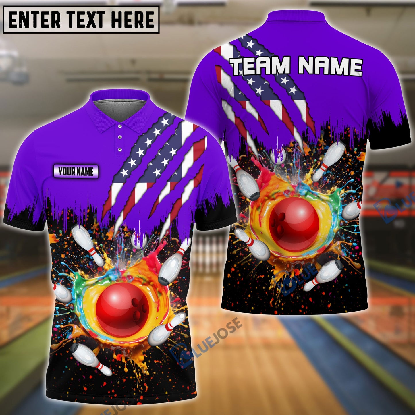 Frenzideas Bowling And Pins Scratch US Flag Pattern Multicolor Personalized Name 3D Shirt