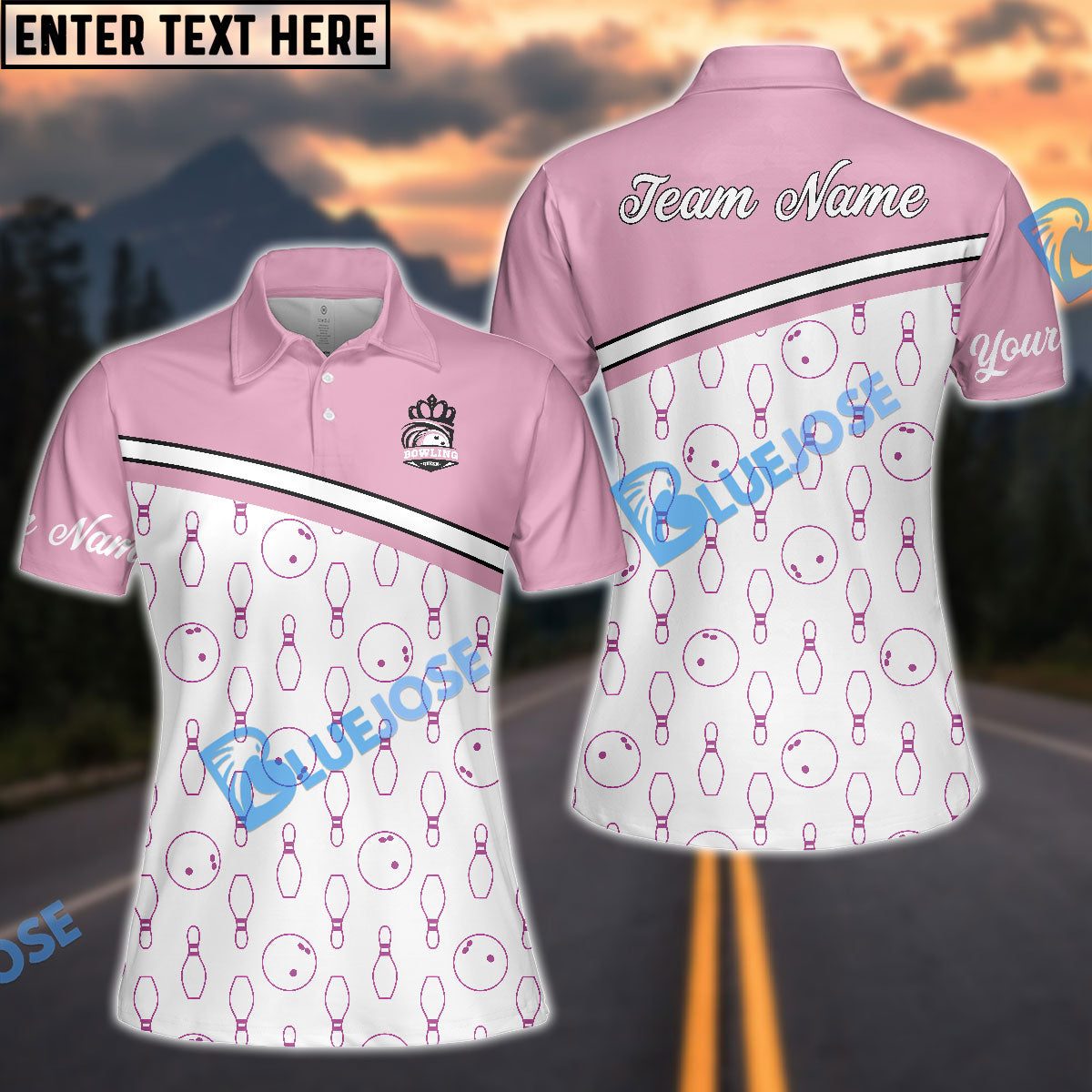 Frenzideas Bowling And Pins White Pink Customized Name 3D Shirt for Women