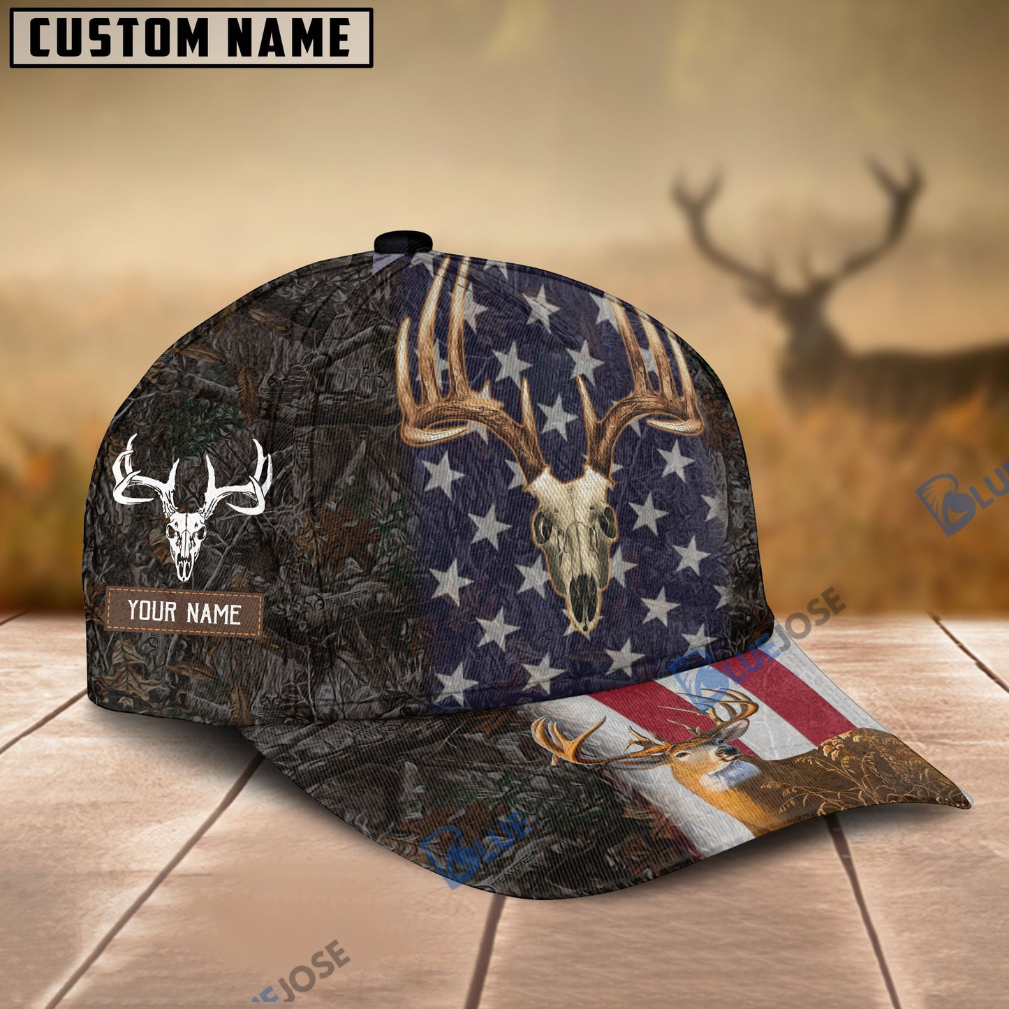 Frenzidea Hunting US Flag Pattern Personalized Name Cap