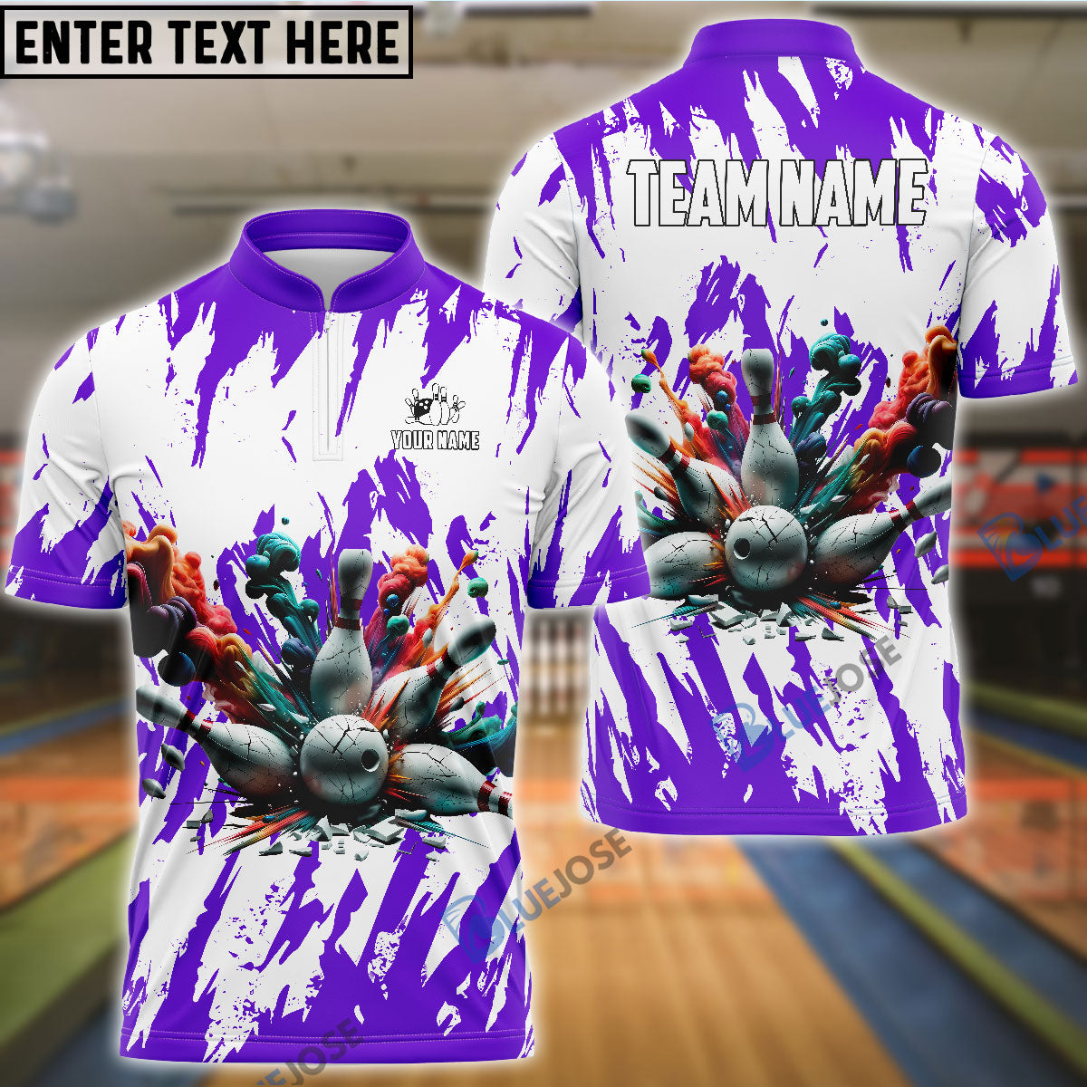Frenzideas Bowling And Pins Ink Broken Pattern Customized Name 3D Shirt (5 Colors)