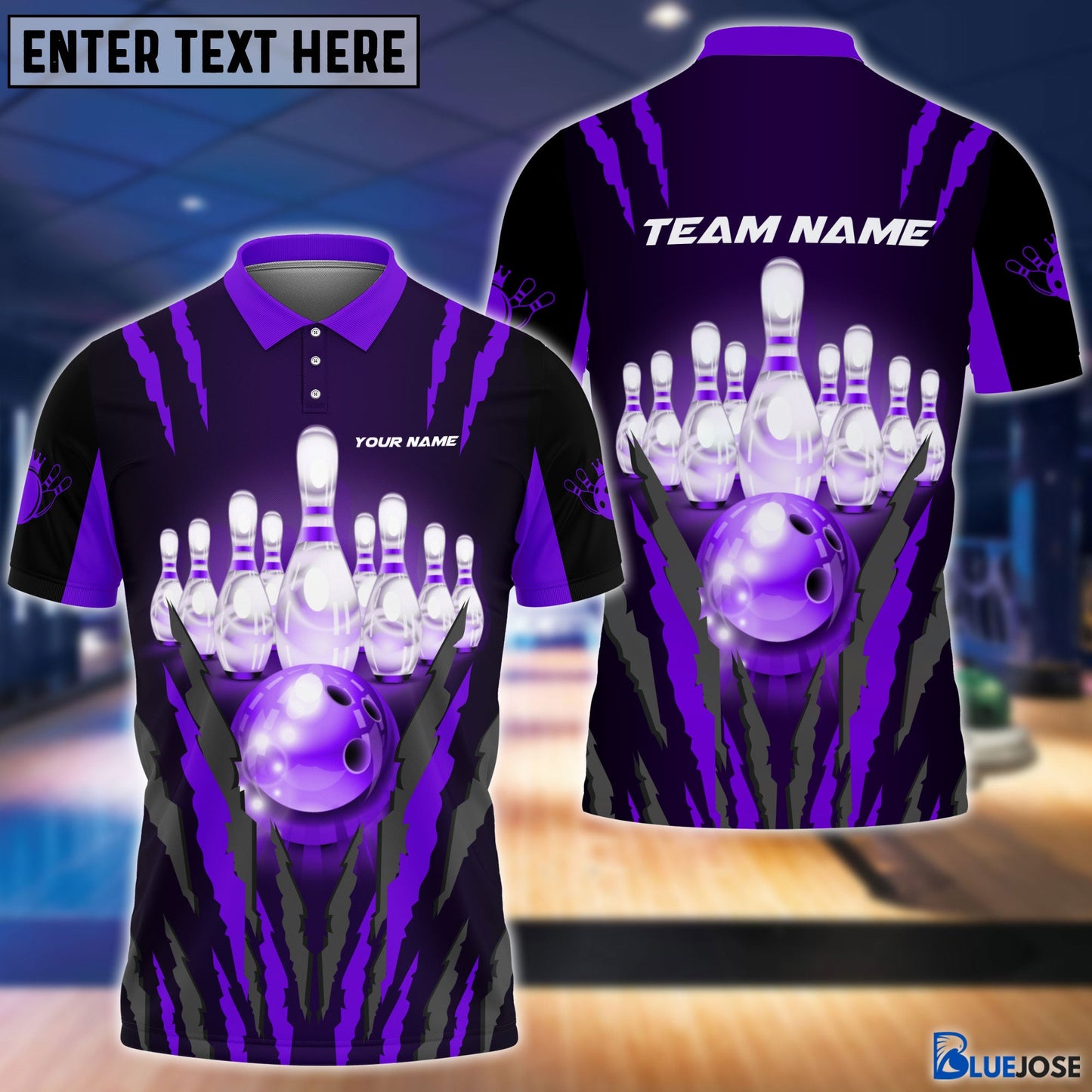 Frenzideas Personalized Name and Team Name Bowling and Pins Multicolor 3D Shirt
