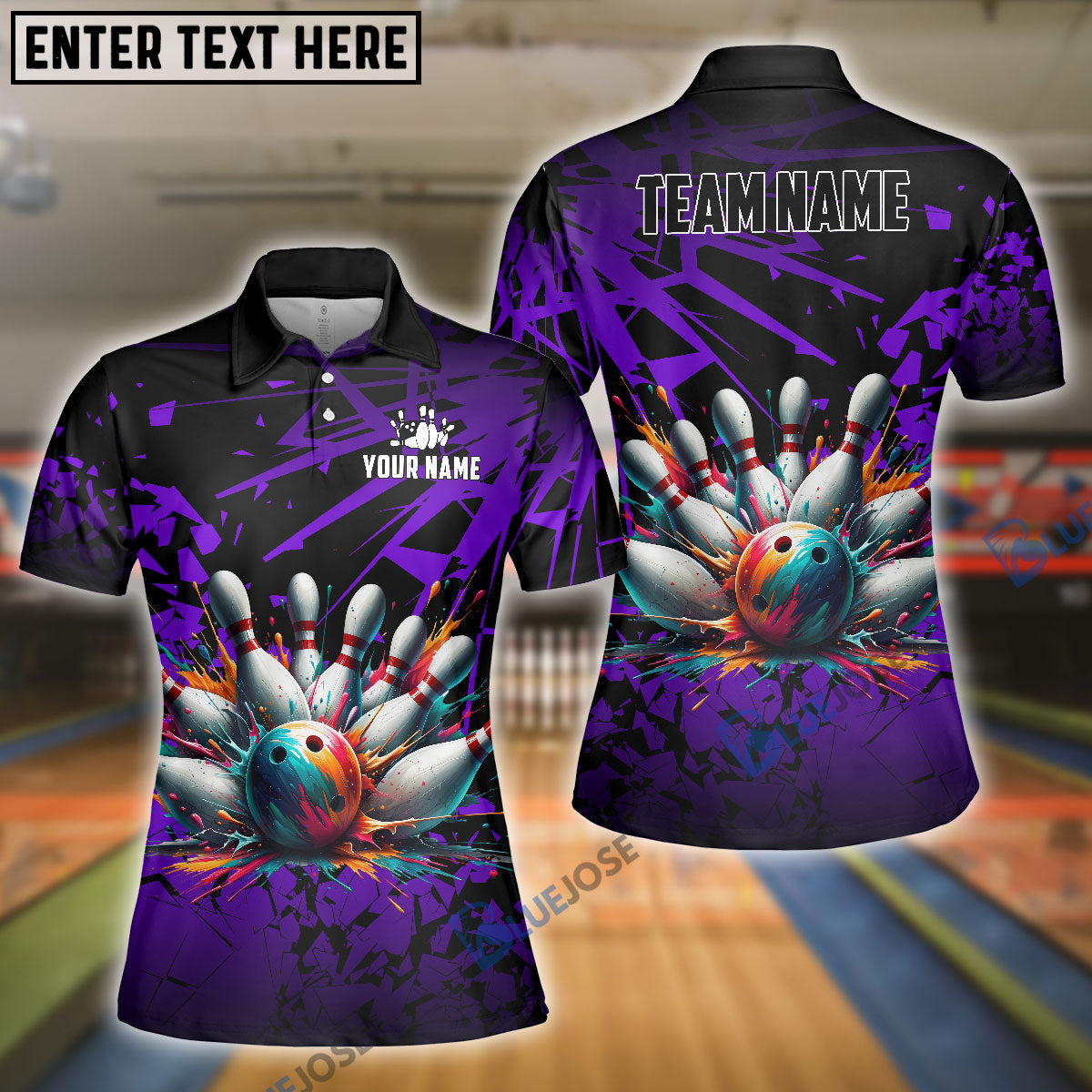 Frenzideas Bowling And Pins Diamond Broken Customized Name 3D Shirt for Women (4 Colors)