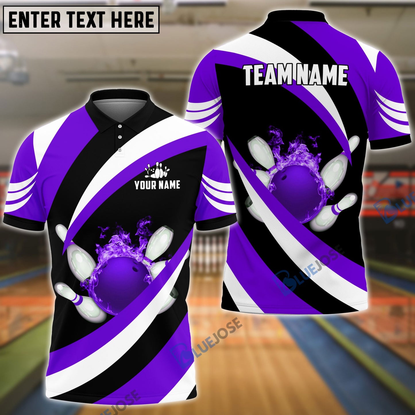 Frenzideas Bowling and Pins Wave Pattern Customized Name 3D Shirt (4 Colors)