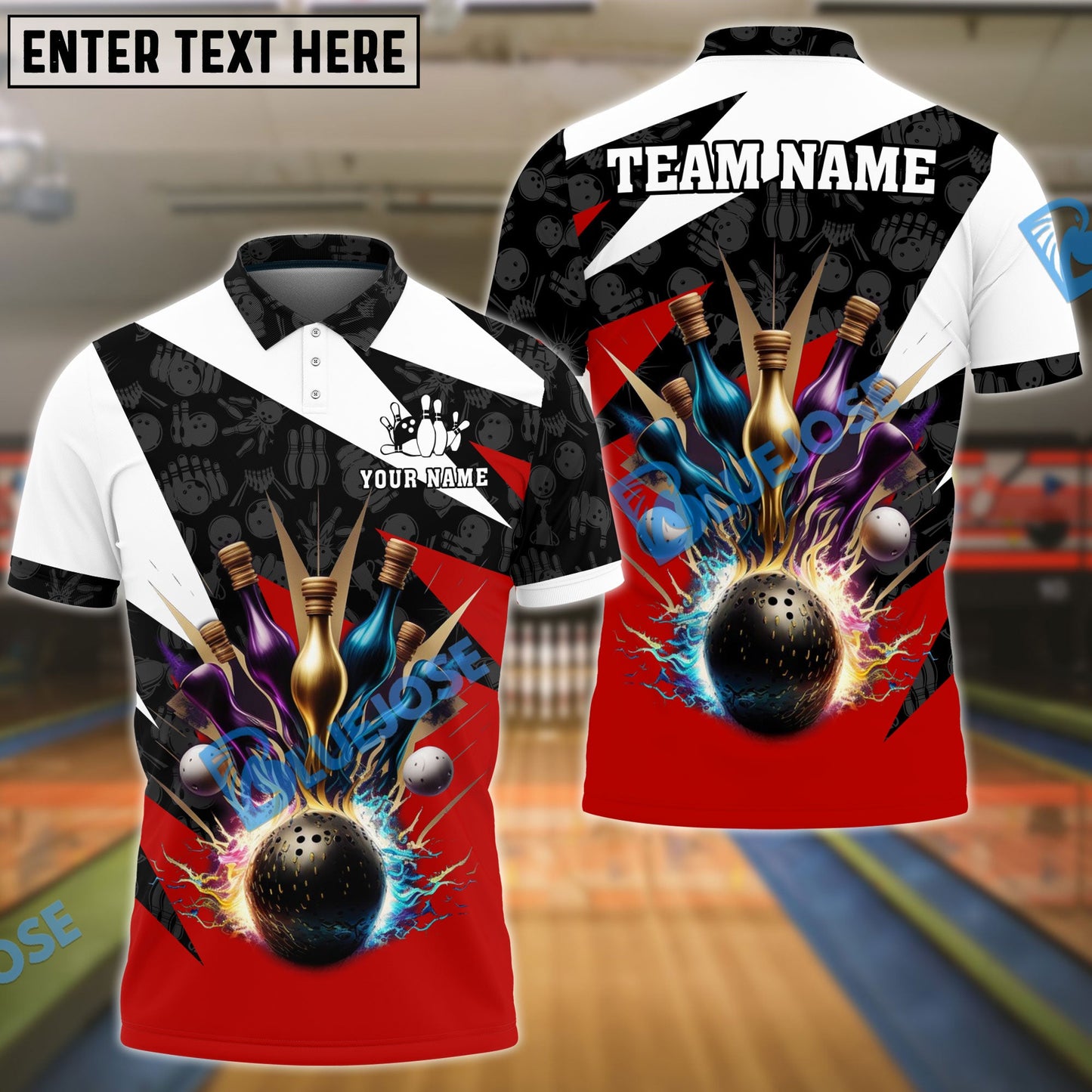 Frenzideas Bowling And Pins Color Lightning Customized Name 3D Shirt ( 4 Colors )