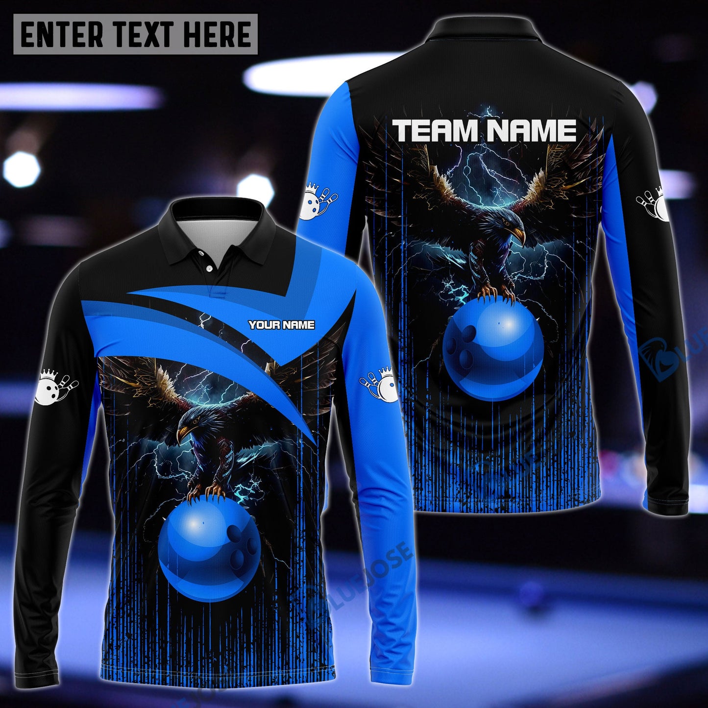 Frenzideas Bowling And Pins Premium Eagle Customized Name 3D Shirt (4 Colors)
