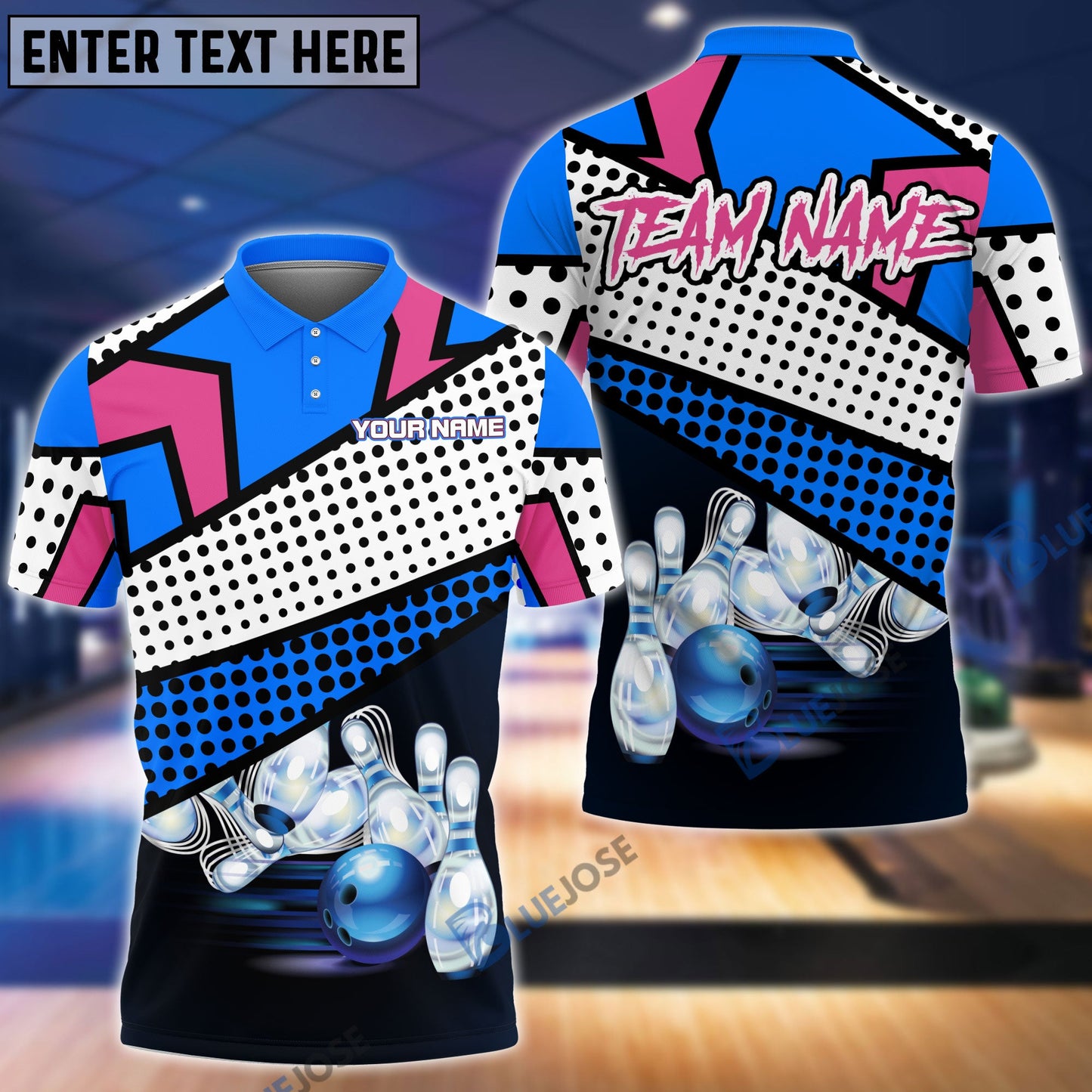Frenzideas Cartoon Bowling And Pins Personalized Name Team Name 3D Shirt