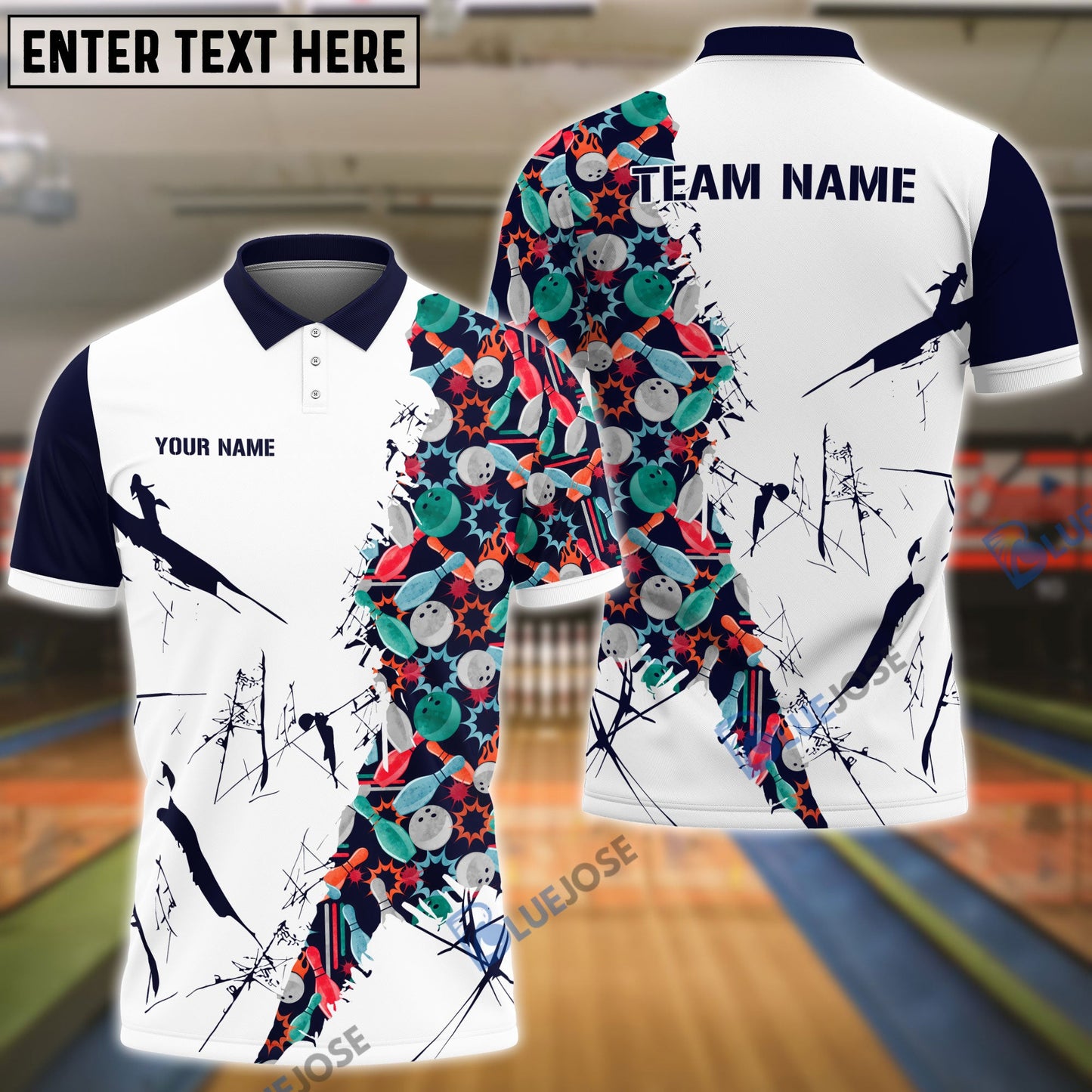 frenzideas Bowling And Pins Happy Bowling Pattern Customized Name, Team Name 3D Shirt
