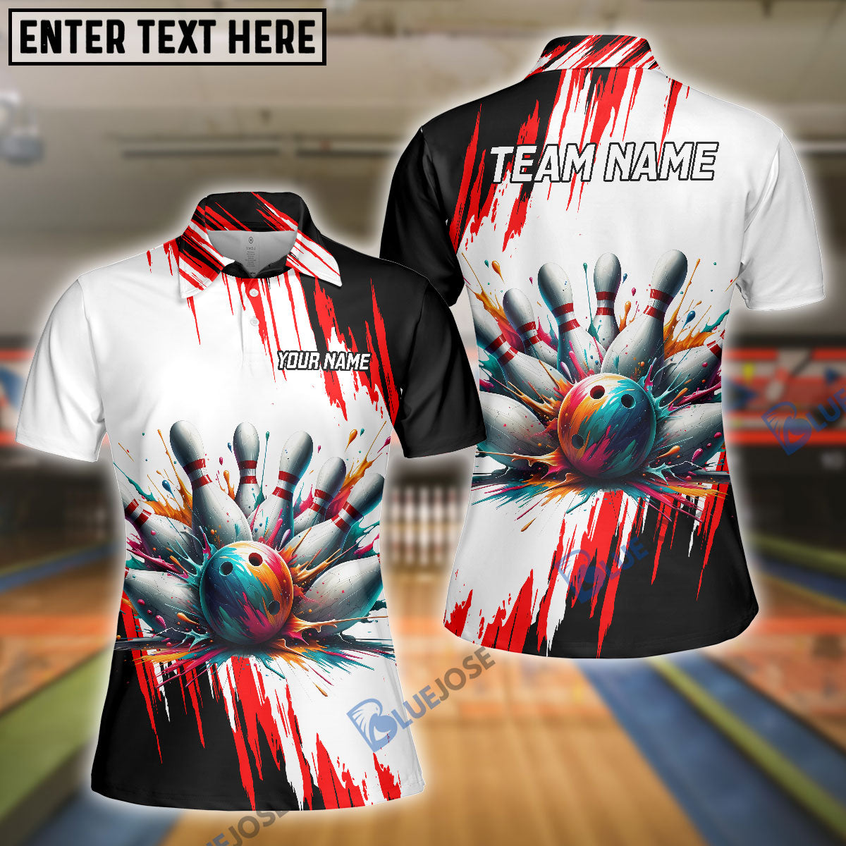 frenzideas Bowling And Pins Black Red Customized Name 3D Shirt