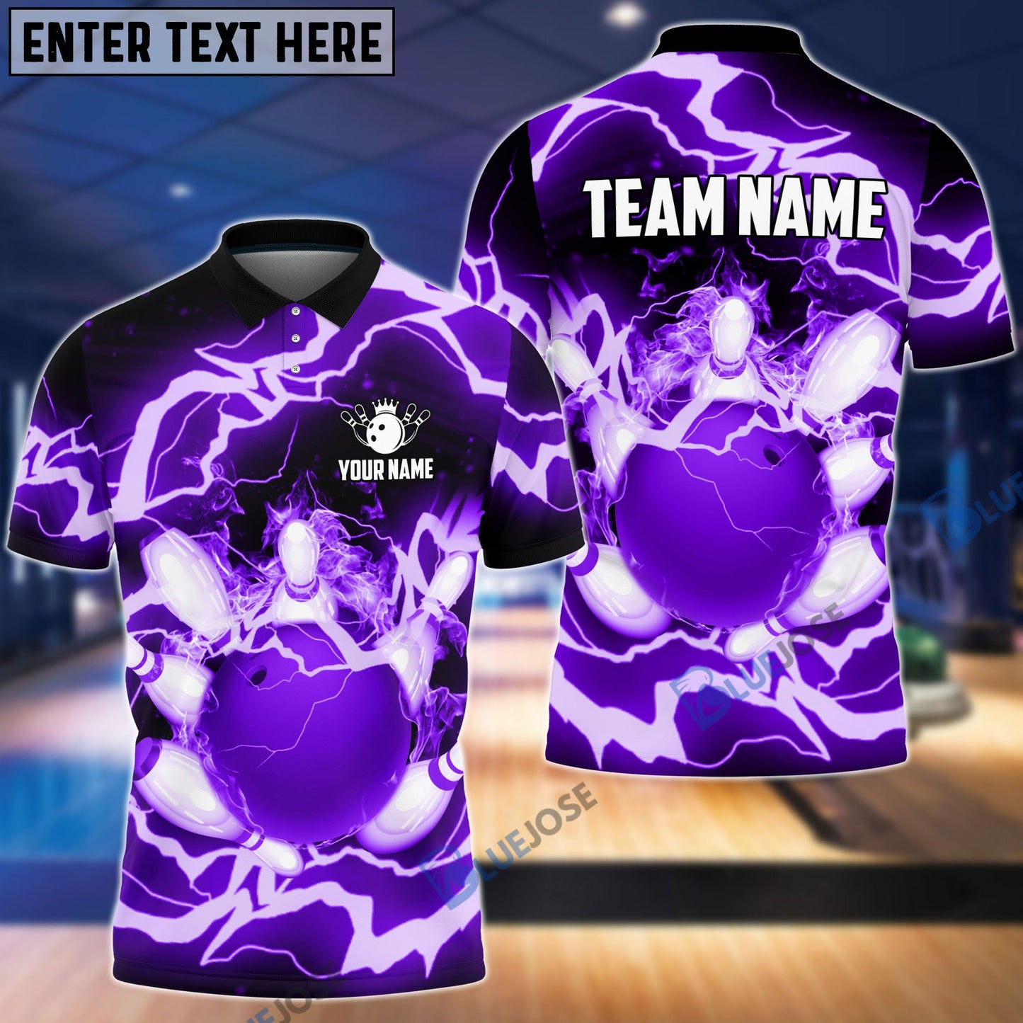 Frenzideas Power of Thunder Bowling Ball Break Pins Personalized Name and Team Name 3D Shirt (4 Colors)