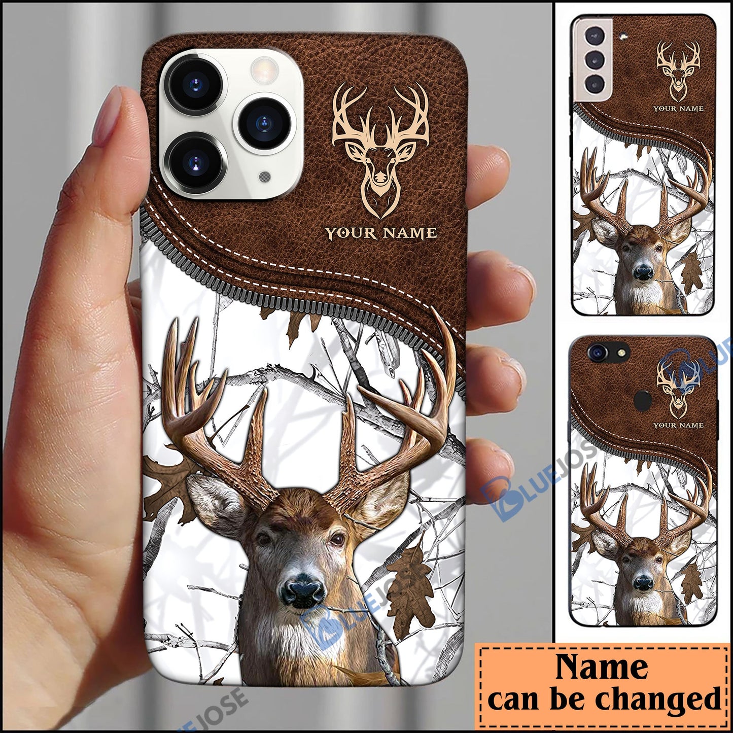 frenzidea Deer Hunting Leather Pattern Personalized Name Phone Case (4 colors)
