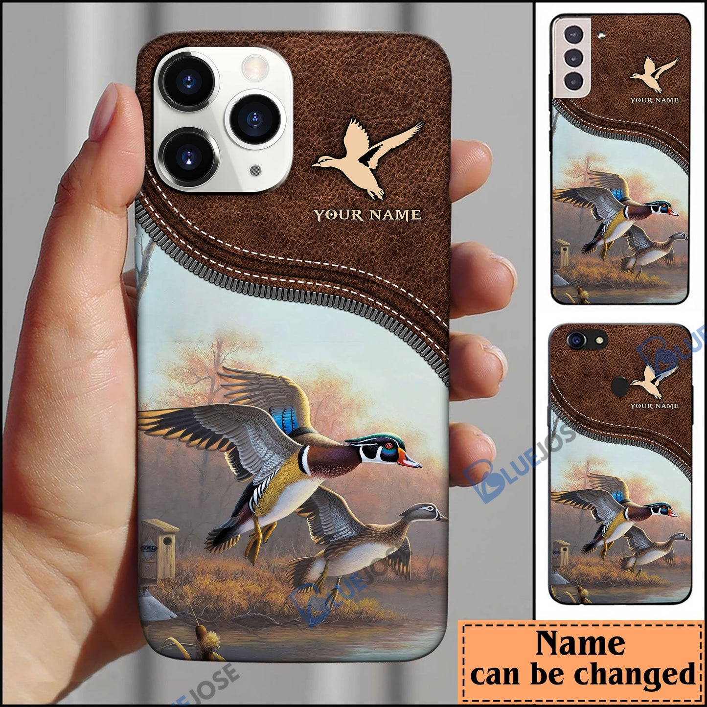 frenzidea Duck Hunting Leather Pattern Personalized Name Phone Case