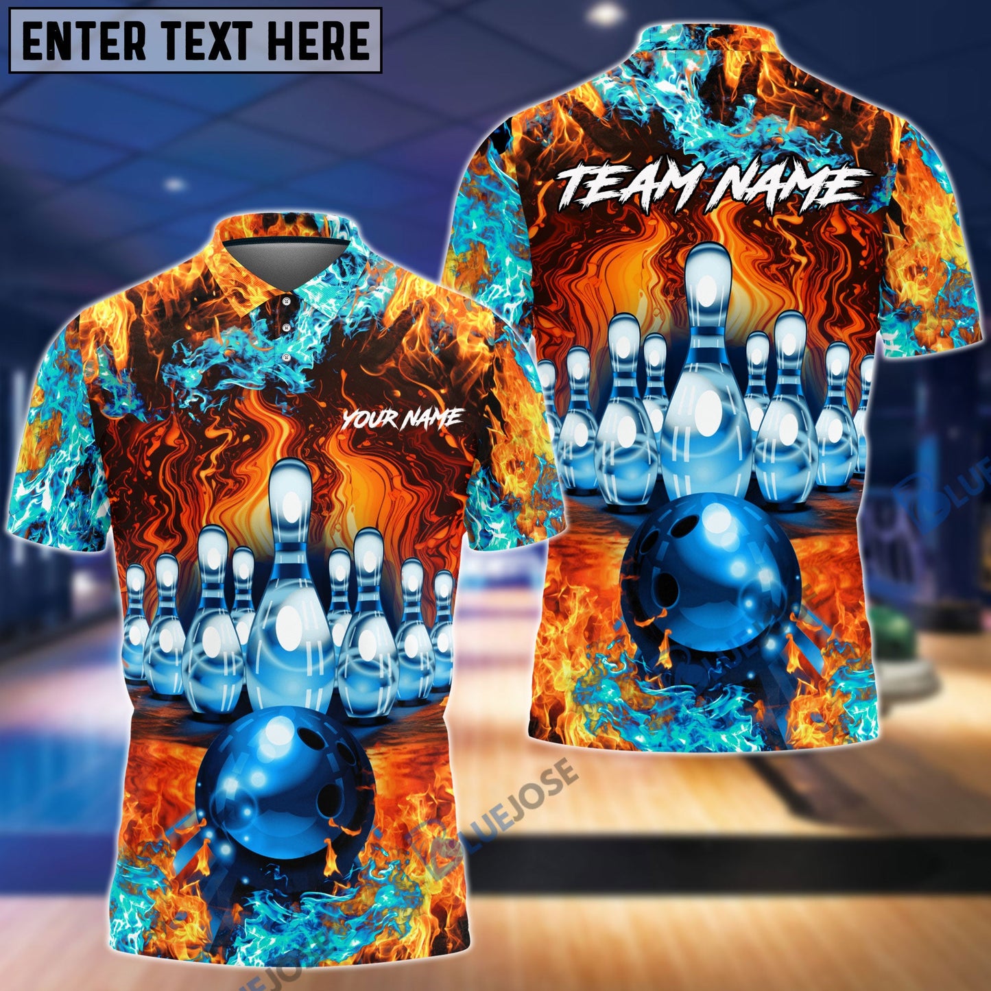 Frenzideas Bowling And Pins Fire Power Pattern Multicolor Personalized Name 3D Shirt