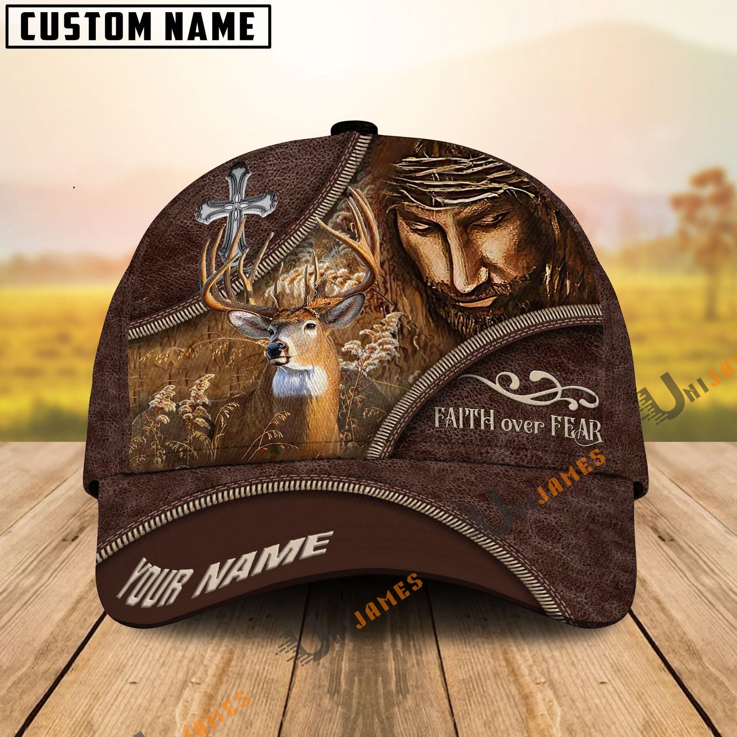 frenzidea Premium Hunting Cap Faith Over Fear Personalized Name 3D Cap