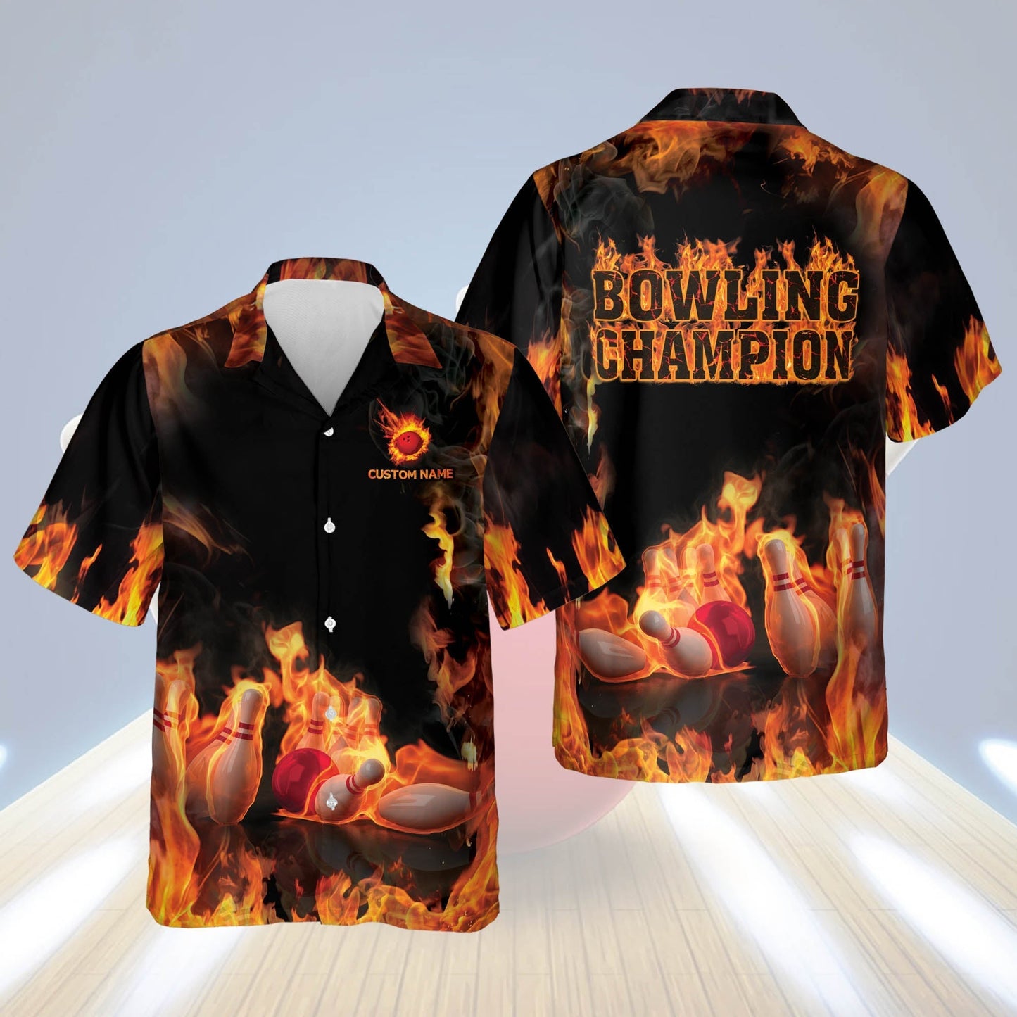 Frenzideas Bowling Champion Personalized Name Hawaiian Shirt