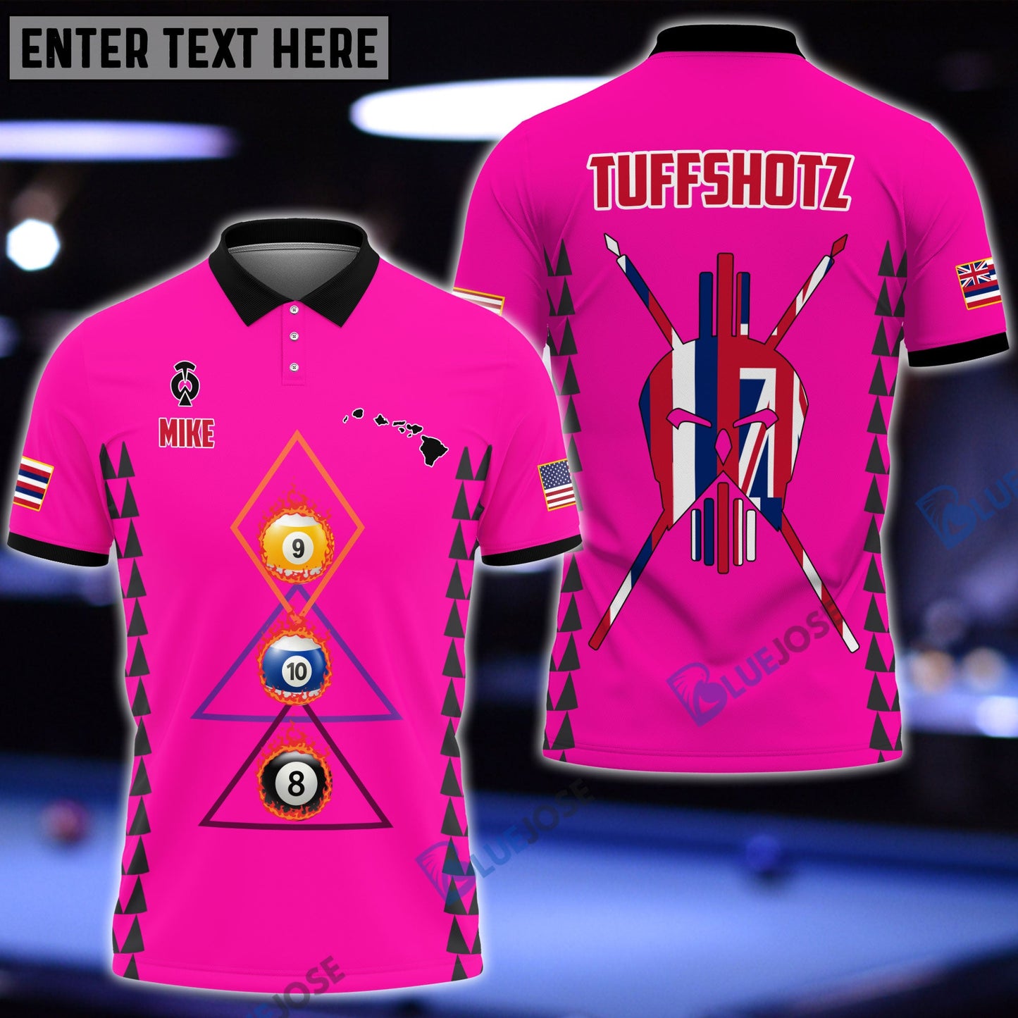 frenzidea Billiards Hawaii & USA Flag Personalized Polo Shirt