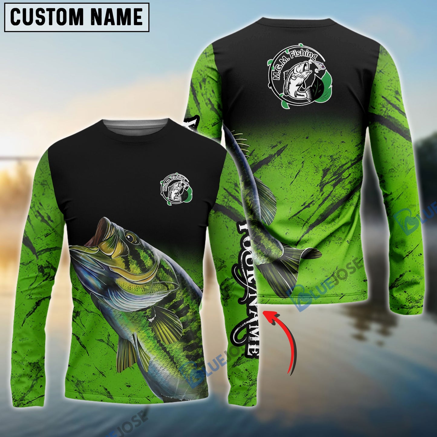 frenzidea M.G.M Fishing Logo Green Largemouth Bass Fishing Personalized Shirt