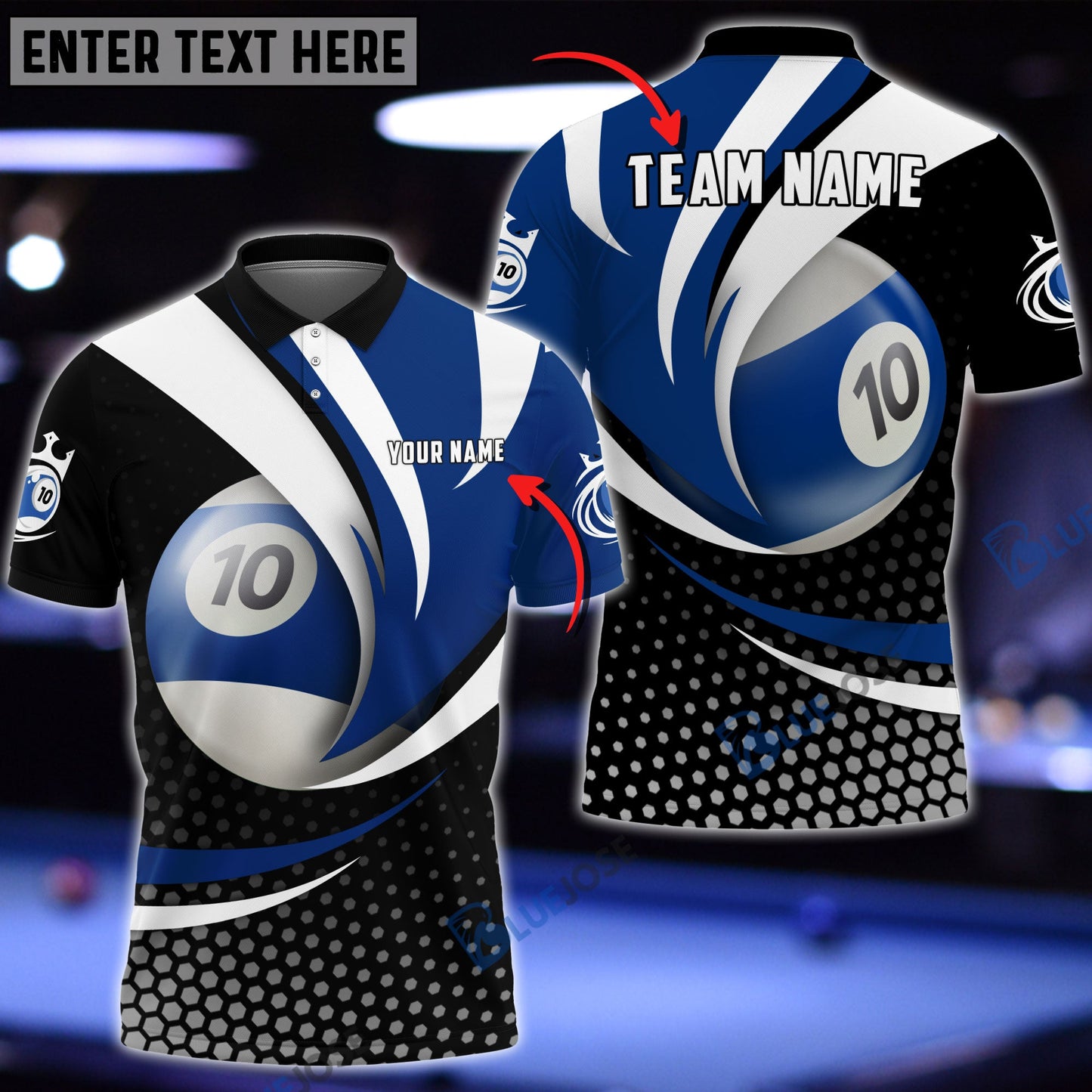 Frenzidea Personalized Name, Team Name Billiard Ball 10 Player 3D Shirt