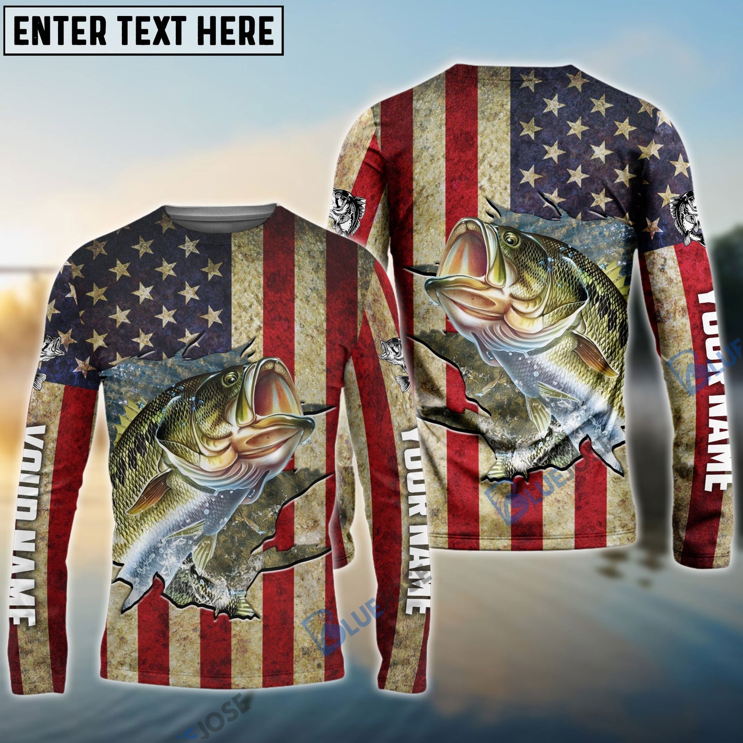 frenzidea Bass Fishing USA Flag Custom Fishing Shirt