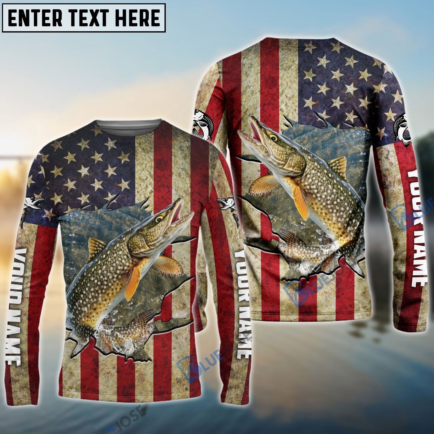 frenzidea Pike Fishing USA Flag Custom Fishing Shirt